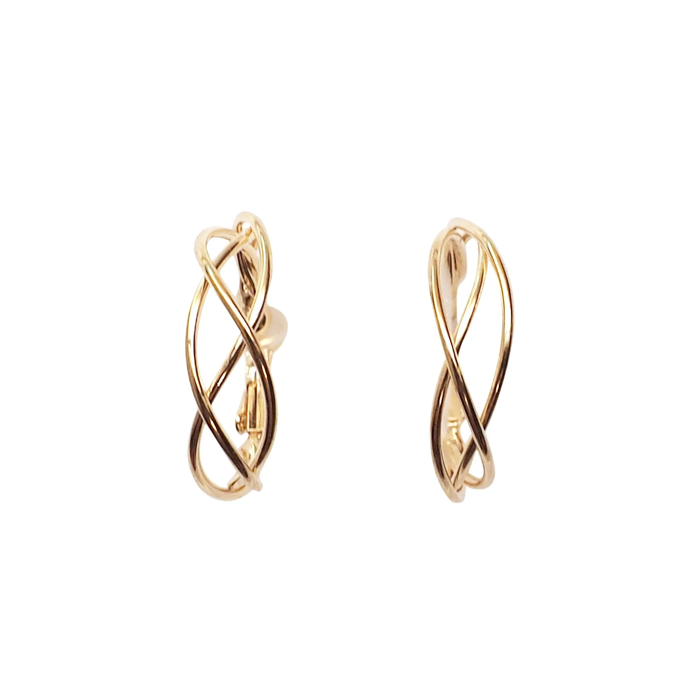 Gold Woven Clip On Hoop Earrings