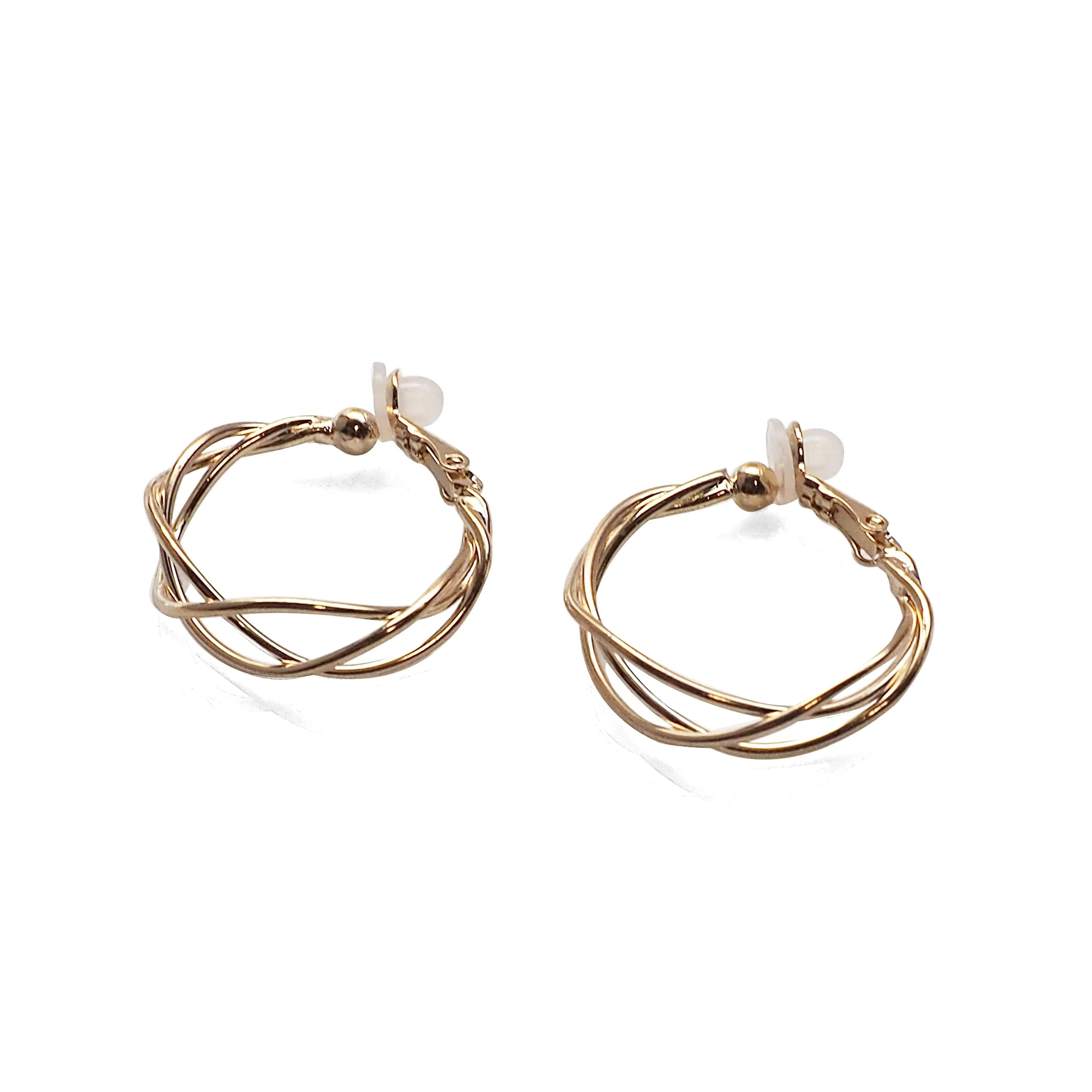 Gold Woven Clip On Hoop Earrings