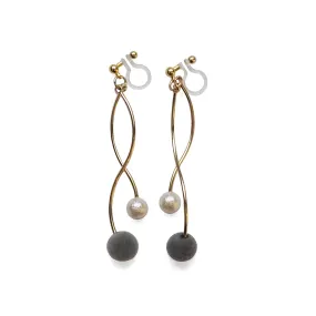 Gray velvet balls and white pearl invisible clip on earrings