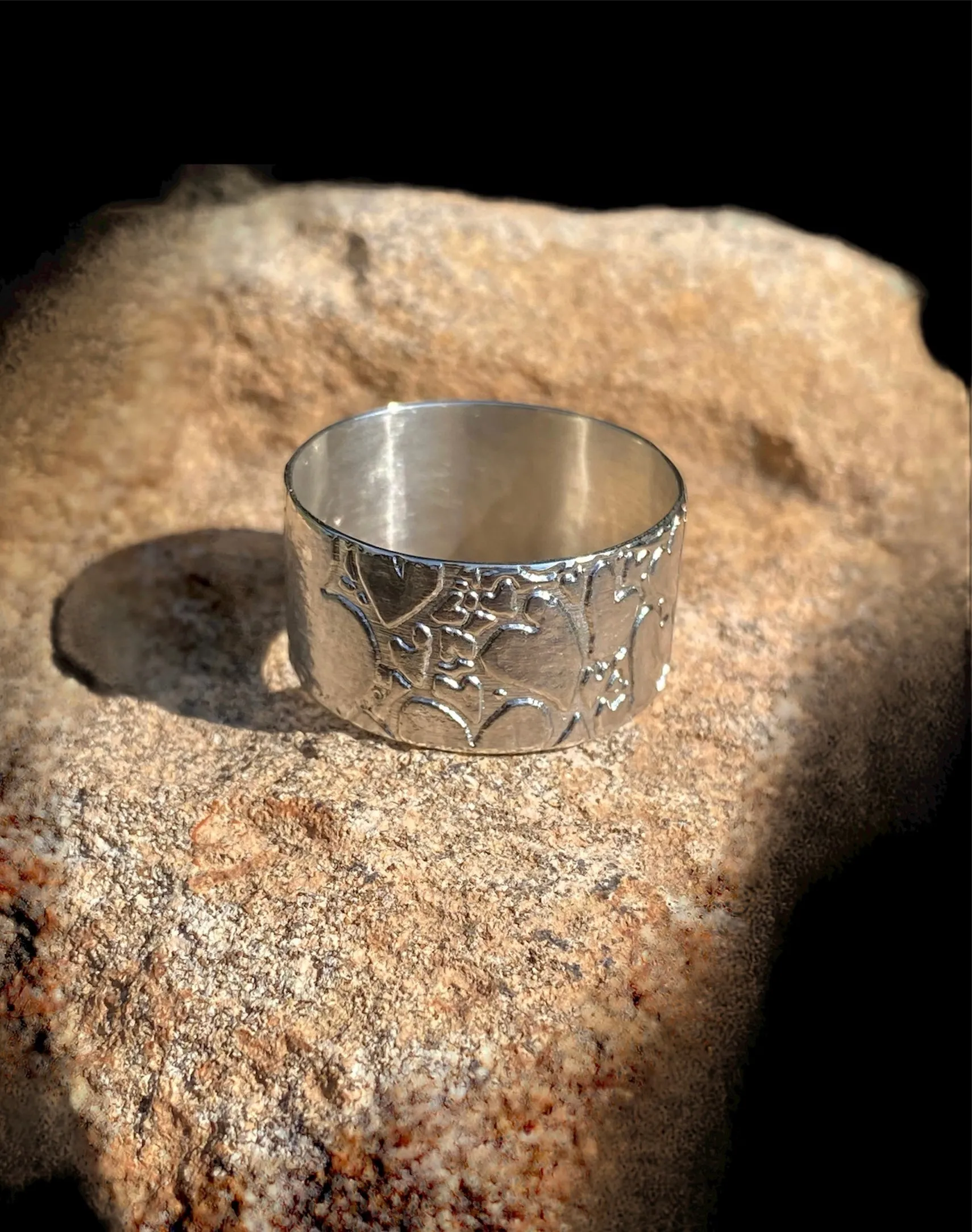 Handmade Heart Textured Wide Band Ring