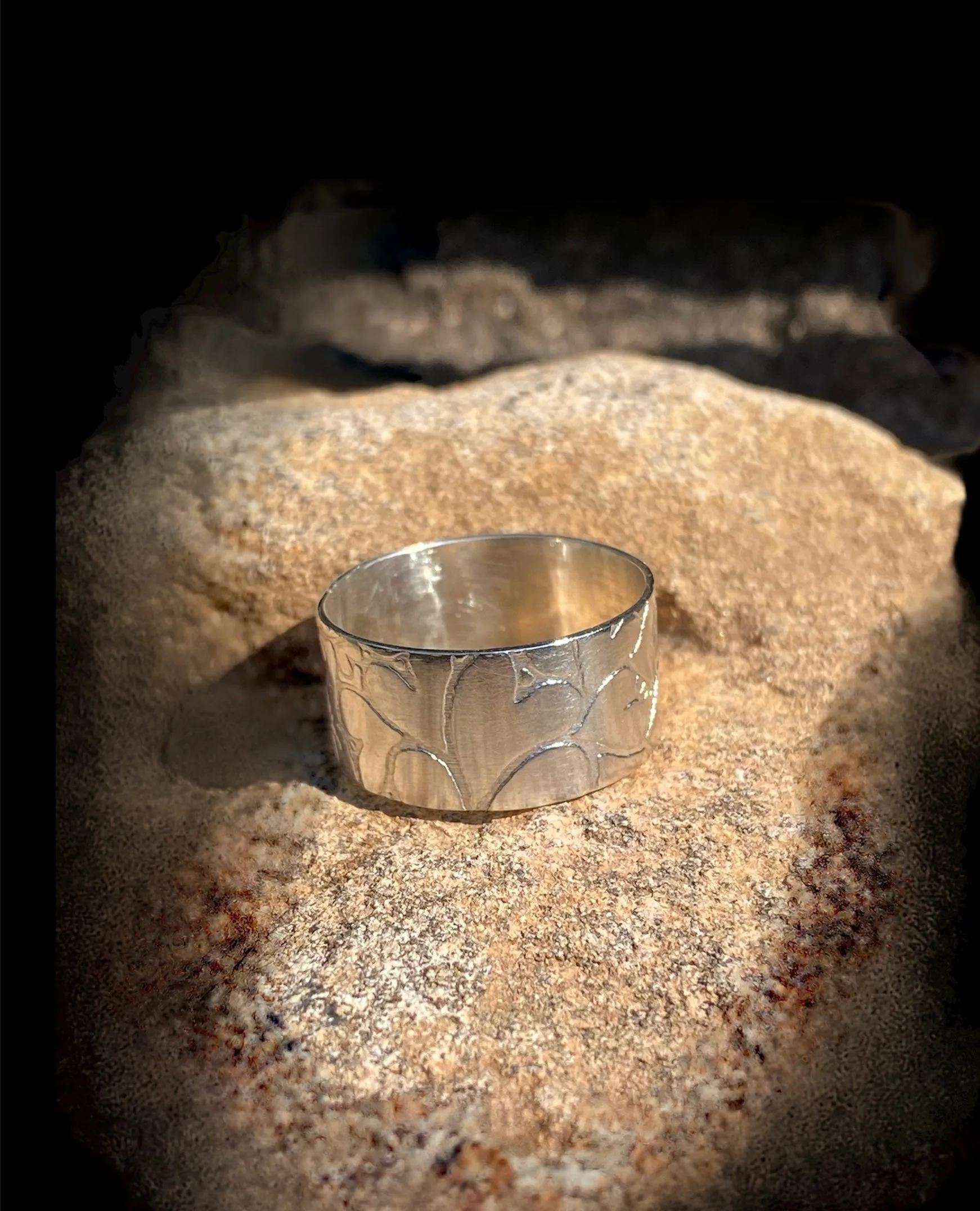 Handmade Heart Textured Wide Band Ring