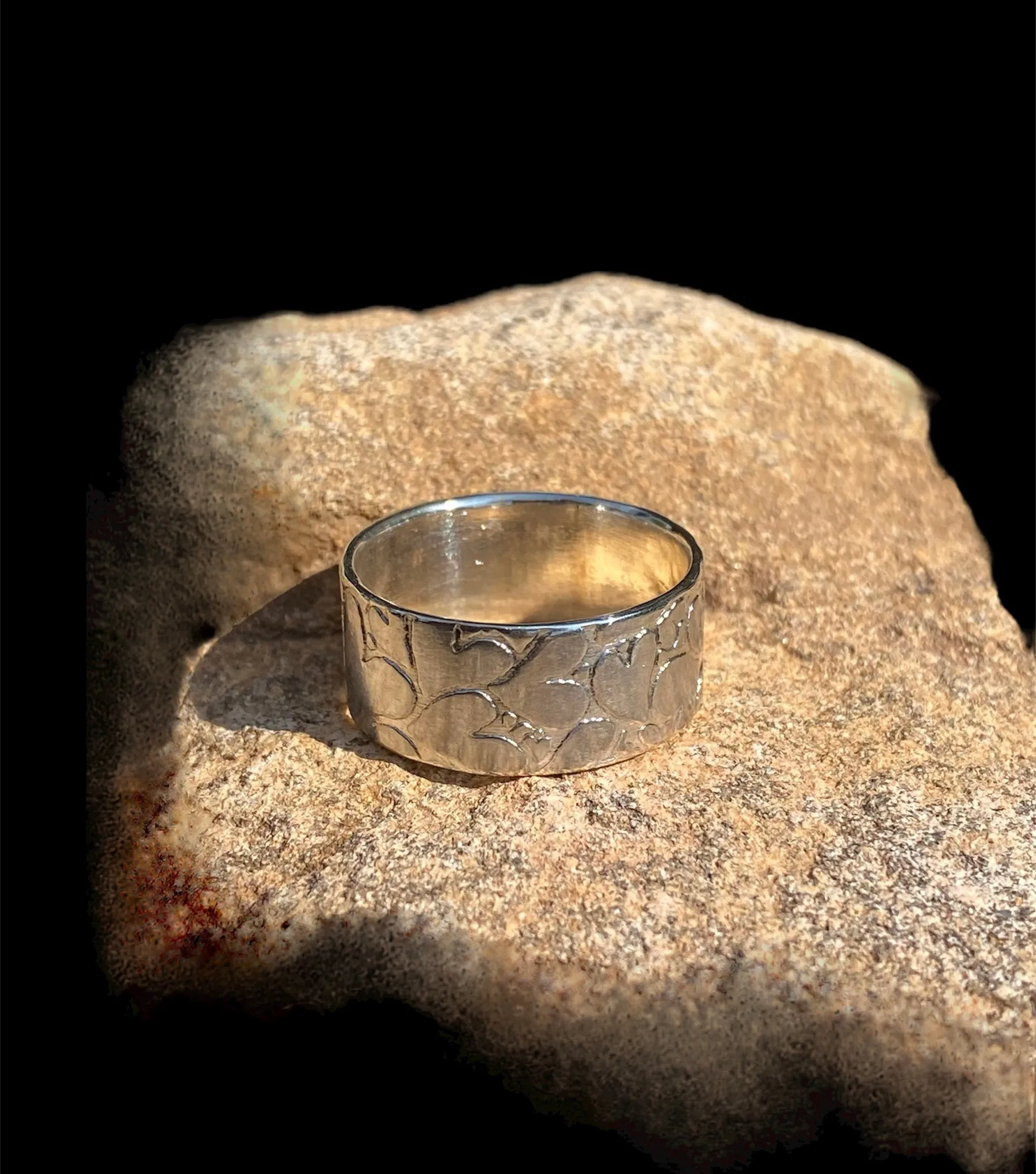 Handmade Heart Textured Wide Band Ring