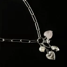 Hearts and Crystals Adjustable Silver Charm Necklace, Maggie - Sorrelli