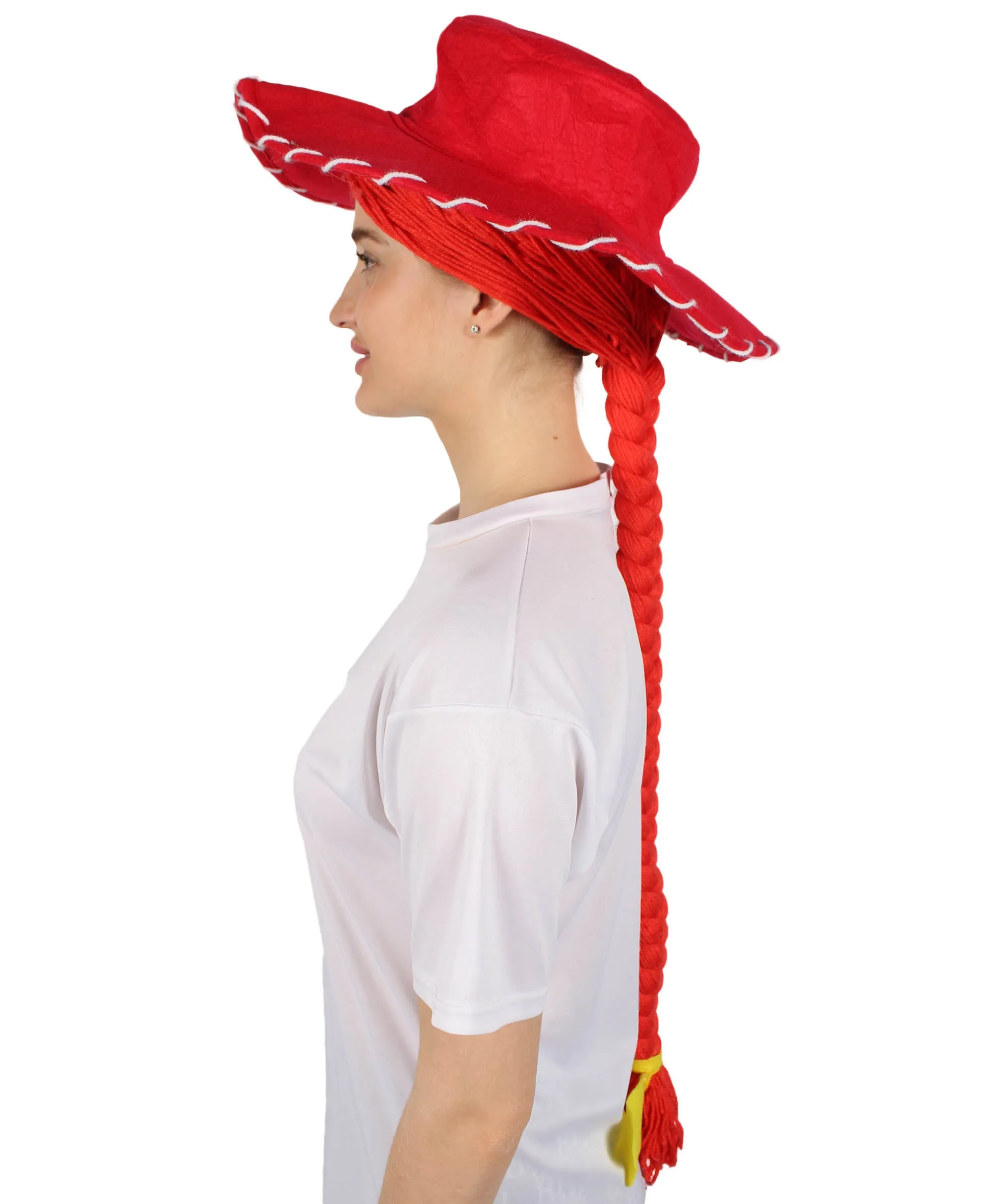 HPO Adult Women's Cowgirl Yarn-Braided Wig with Felt Hat
