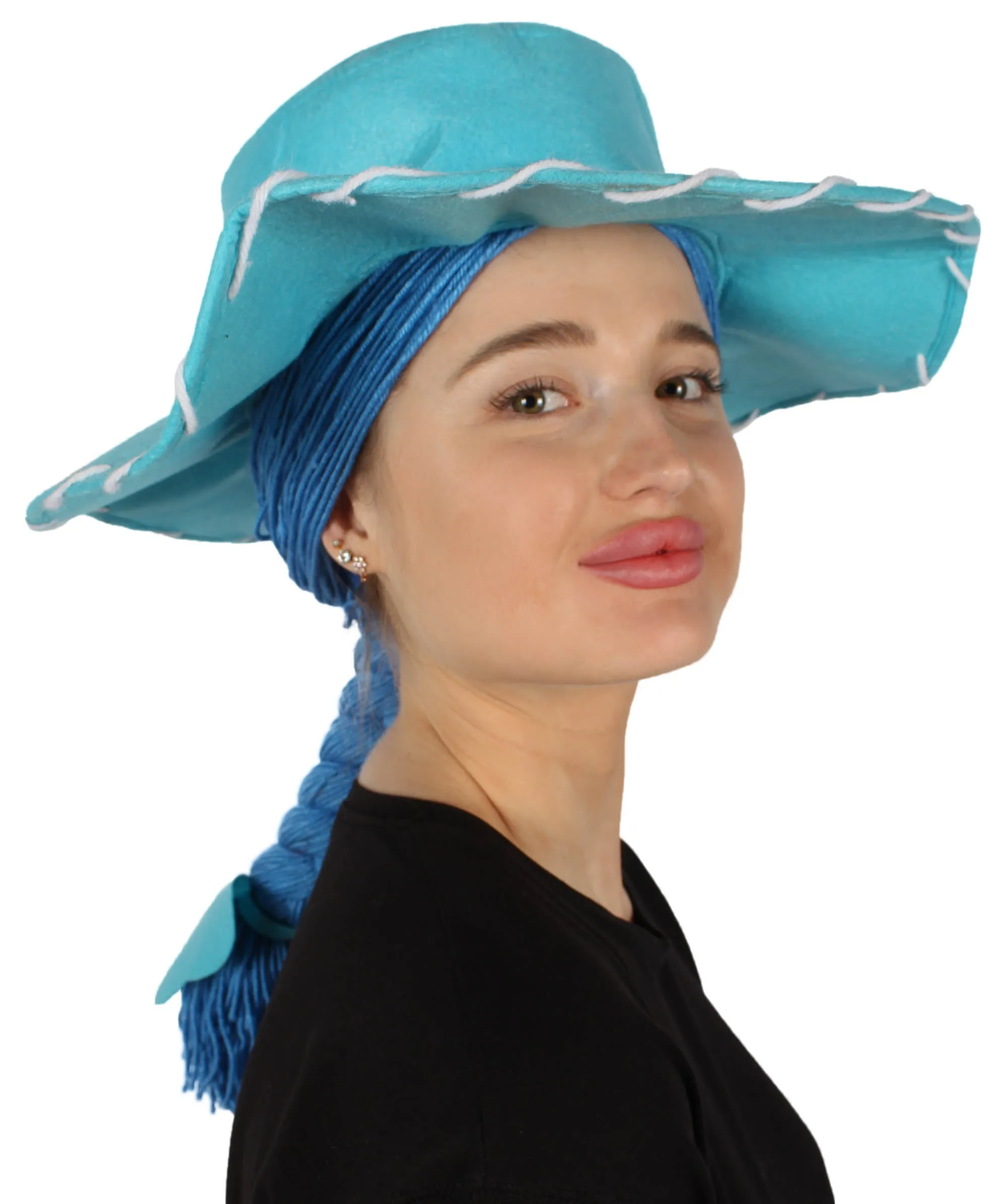 HPO Adult Women's Cowgirl Yarn-Braided Wig with Felt Hat