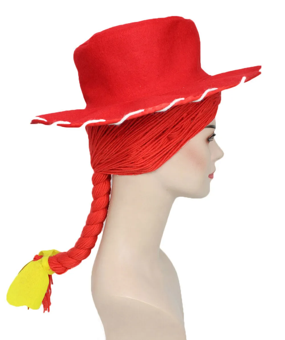 HPO Adult Women's Cowgirl Yarn-Braided Wig with Felt Hat