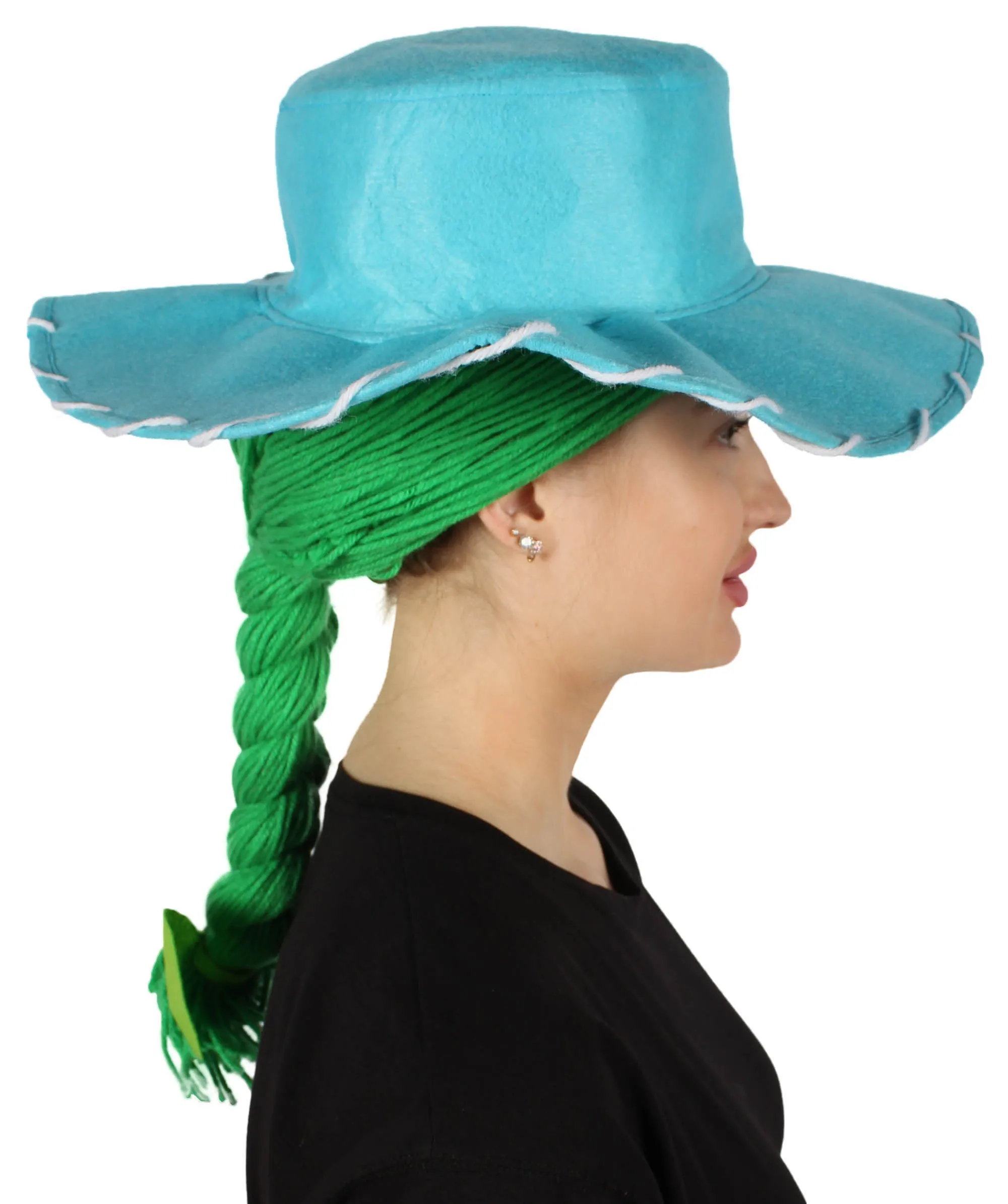 HPO Adult Women's Cowgirl Yarn-Braided Wig with Felt Hat