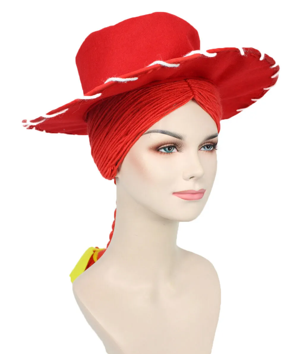 HPO Adult Women's Cowgirl Yarn-Braided Wig with Felt Hat