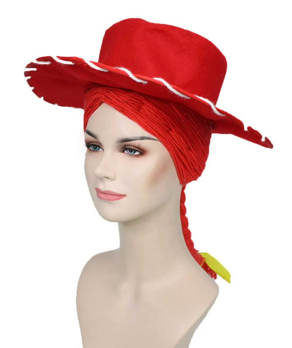 HPO Adult Women's Cowgirl Yarn-Braided Wig with Felt Hat