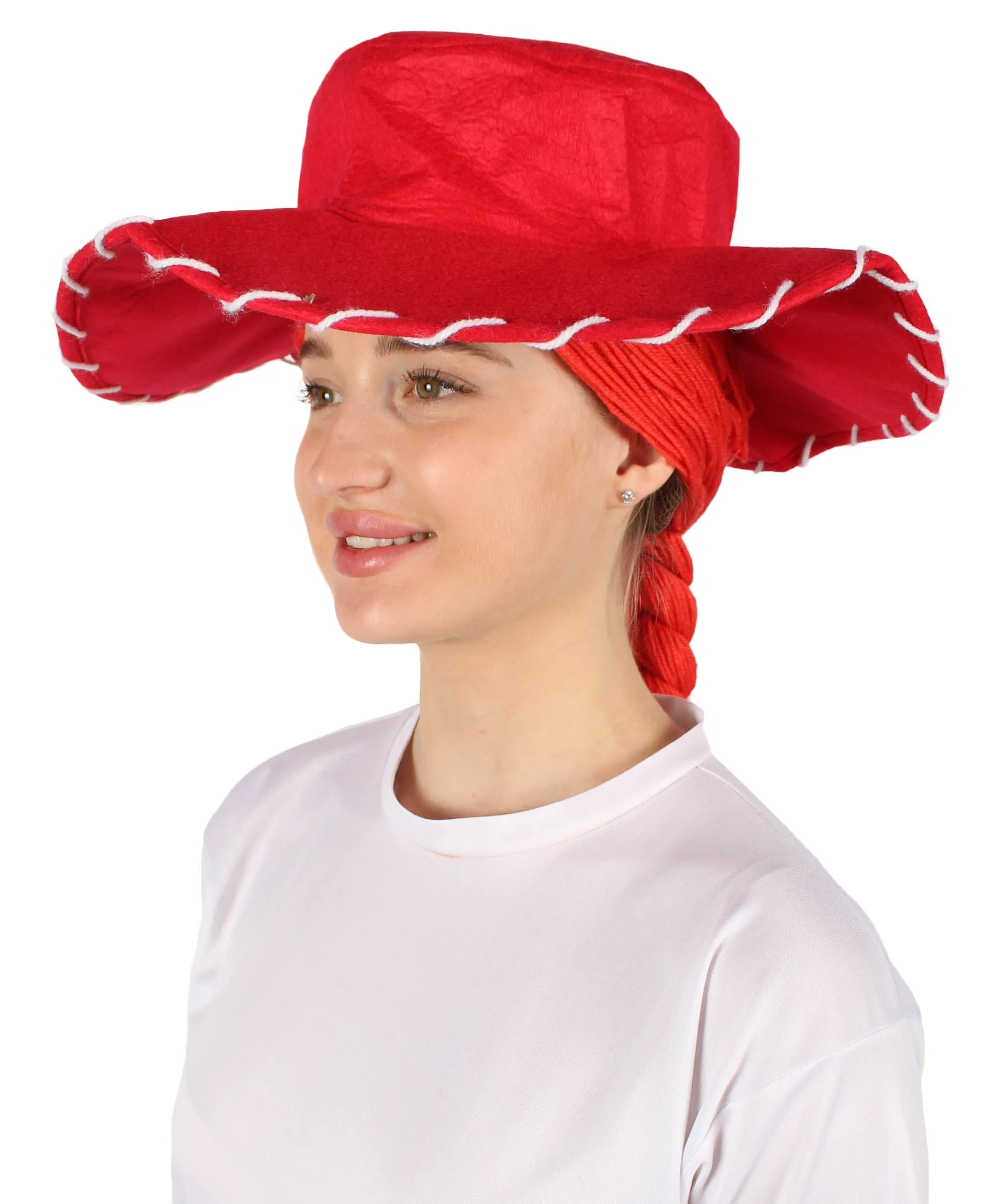 HPO Adult Women's Cowgirl Yarn-Braided Wig with Felt Hat