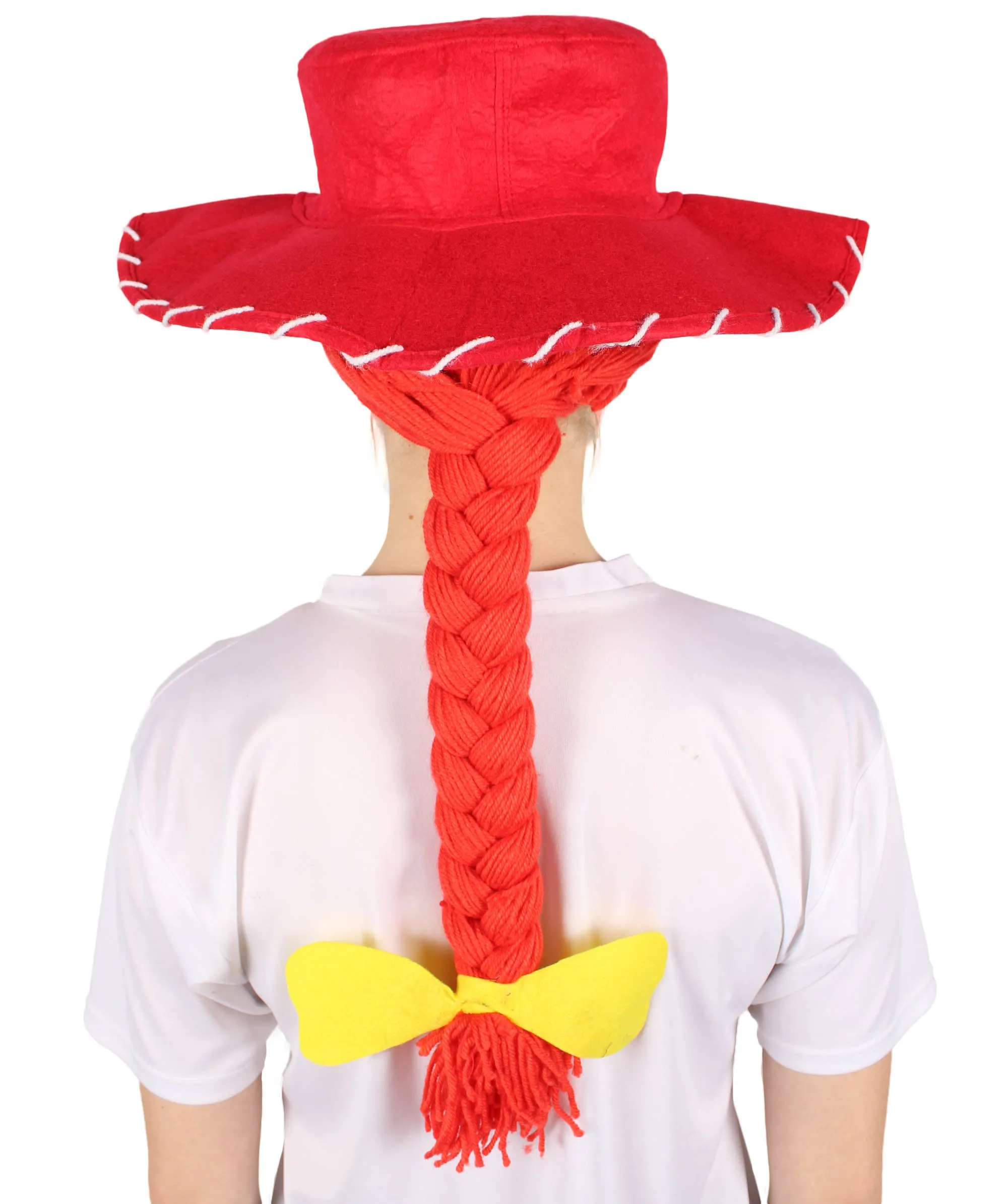 HPO Adult Women's Cowgirl Yarn-Braided Wig with Felt Hat