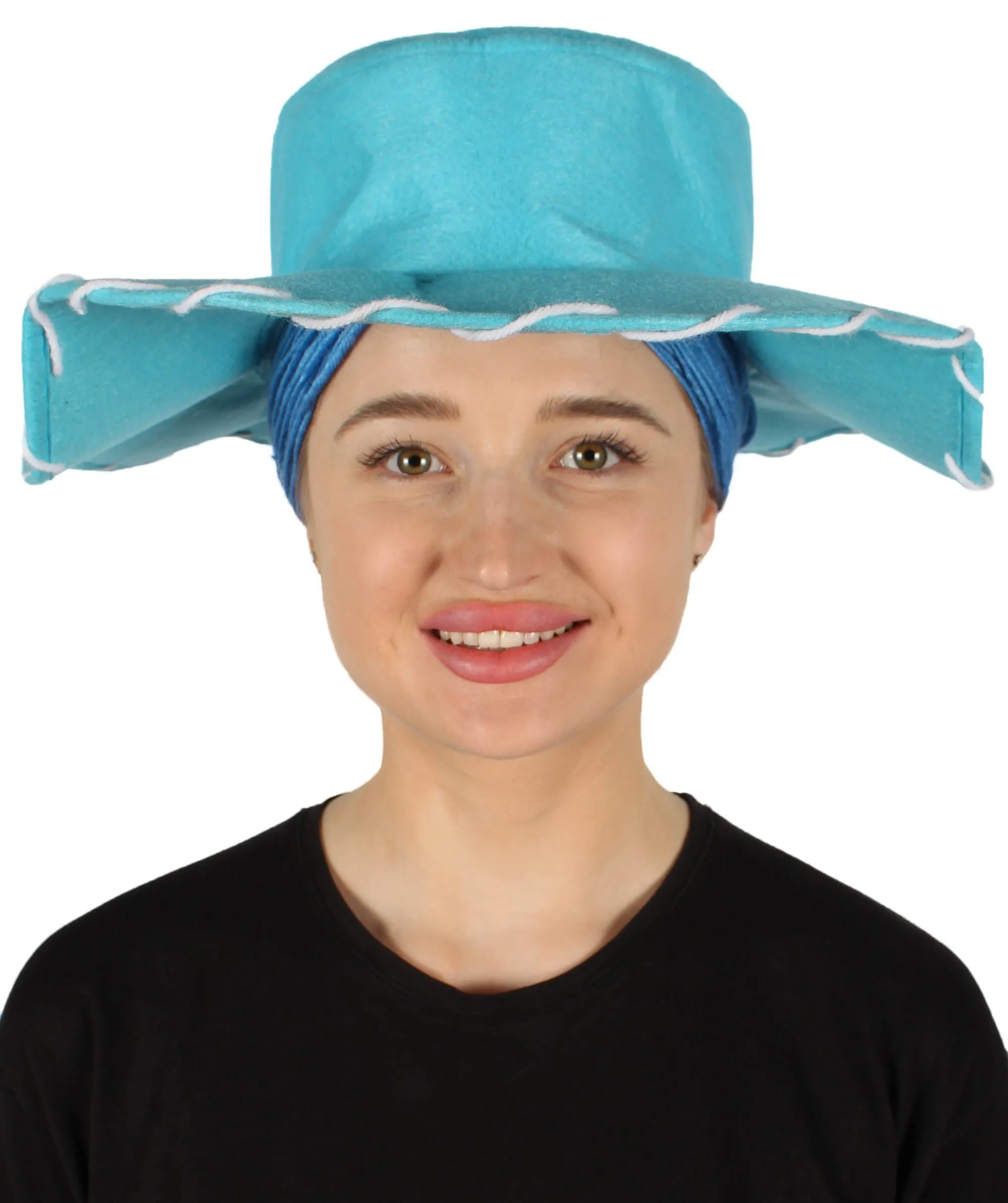 HPO Adult Women's Cowgirl Yarn-Braided Wig with Felt Hat