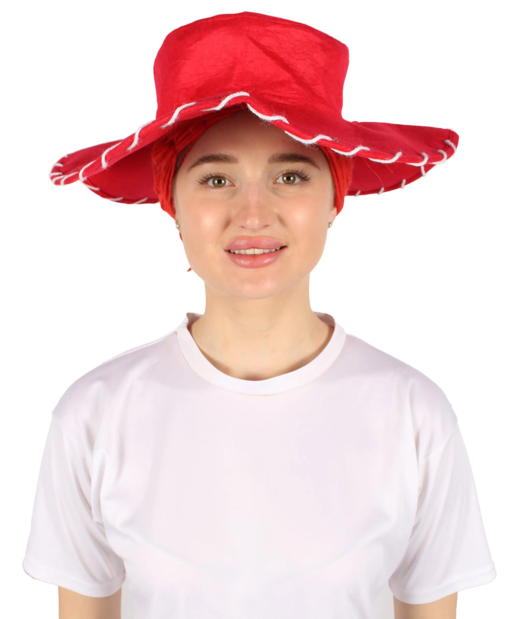 HPO Adult Women's Cowgirl Yarn-Braided Wig with Felt Hat