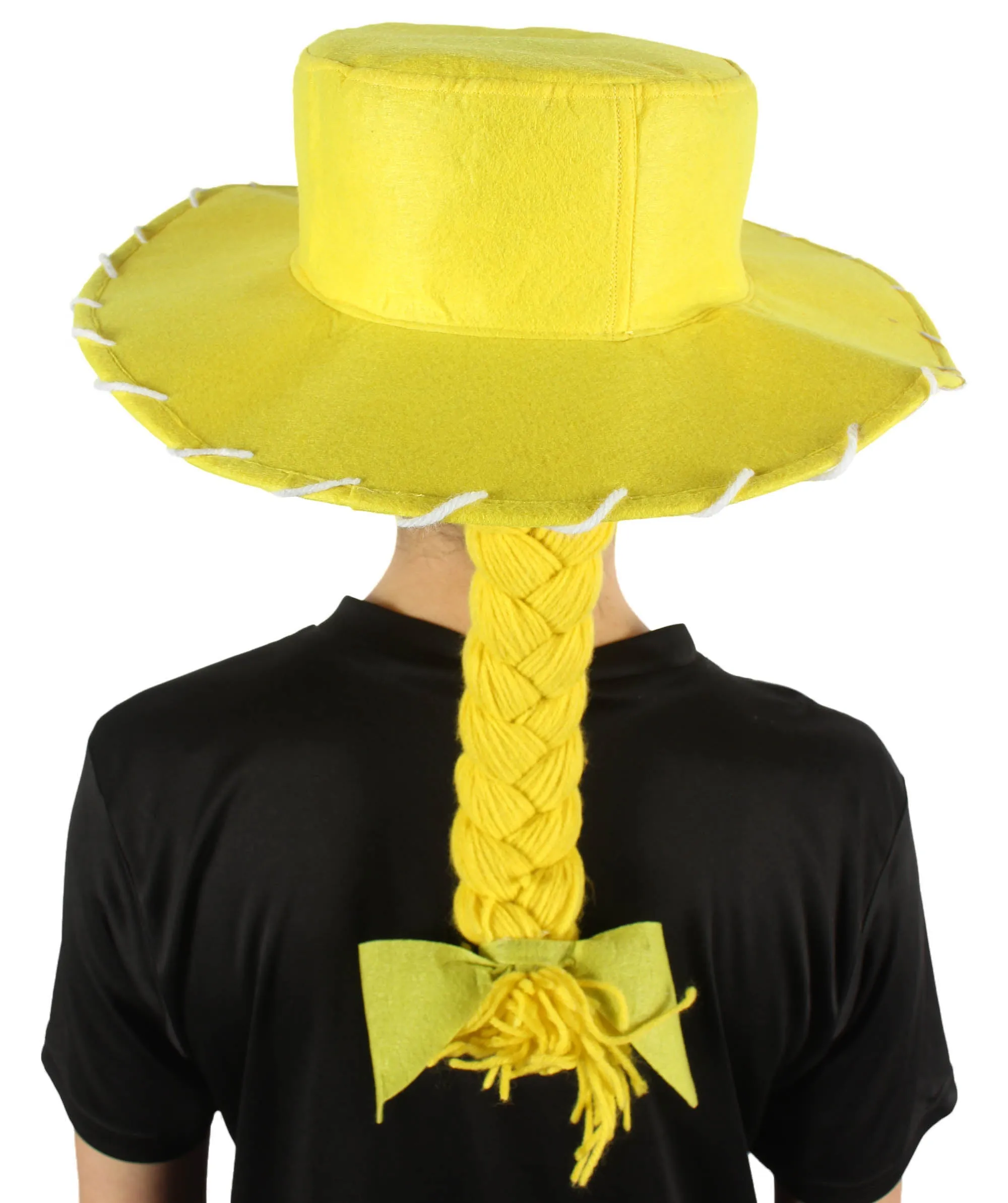 HPO Adult Women's Cowgirl Yarn-Braided Wig with Felt Hat