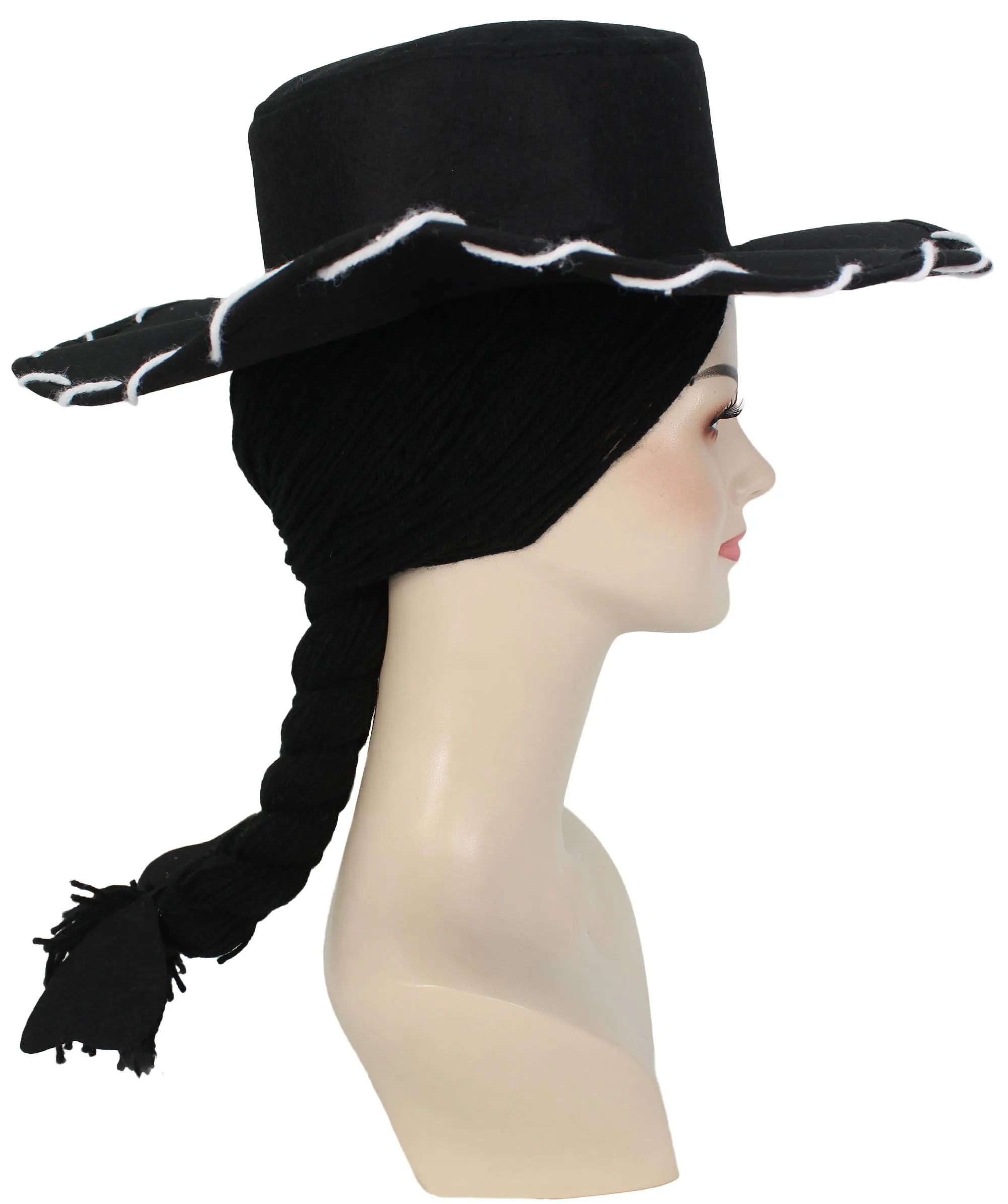 HPO Adult Women's Cowgirl Yarn-Braided Wig with Felt Hat