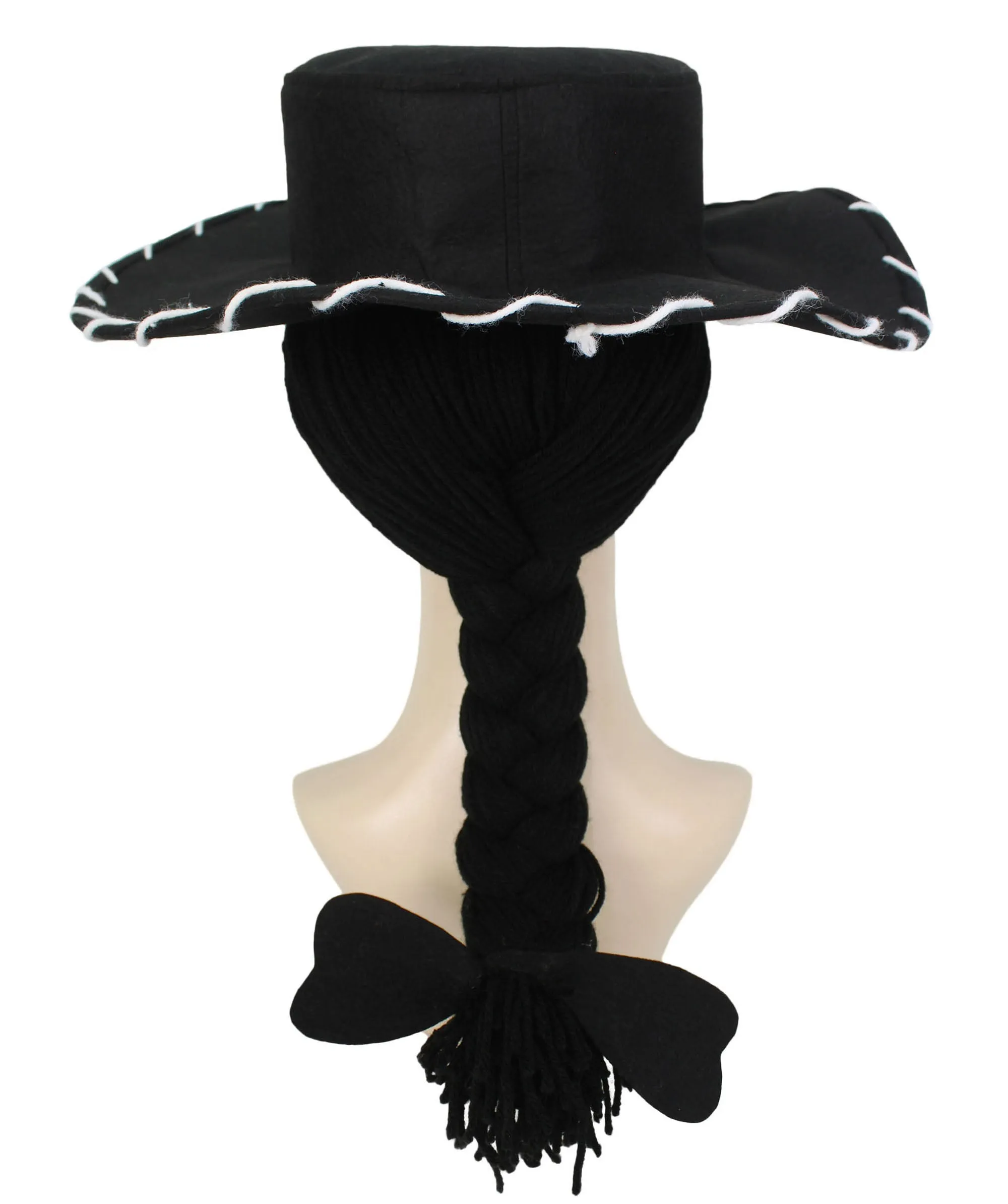 HPO Adult Women's Cowgirl Yarn-Braided Wig with Felt Hat