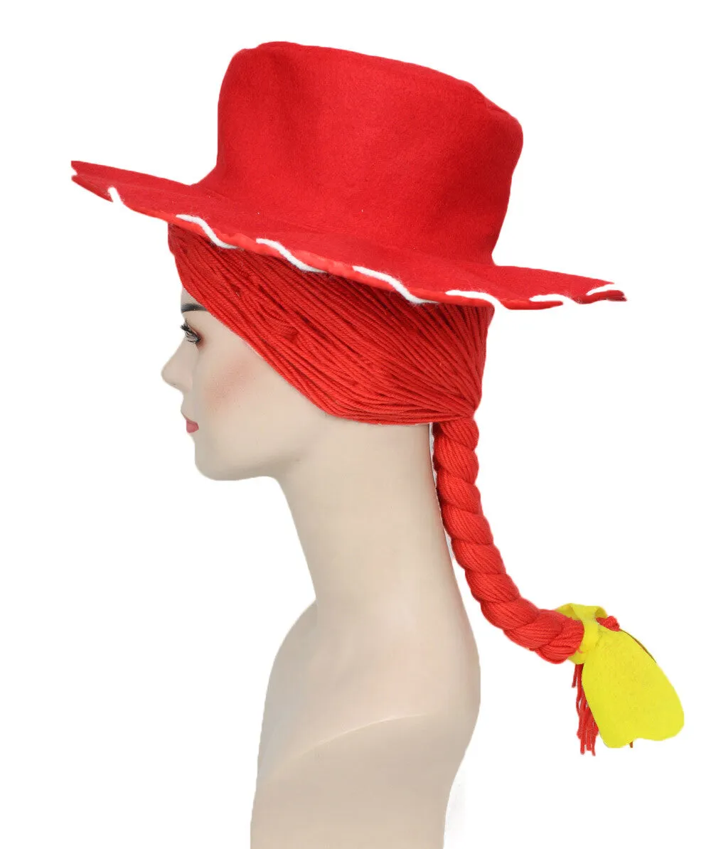 HPO Adult Women's Cowgirl Yarn-Braided Wig with Felt Hat