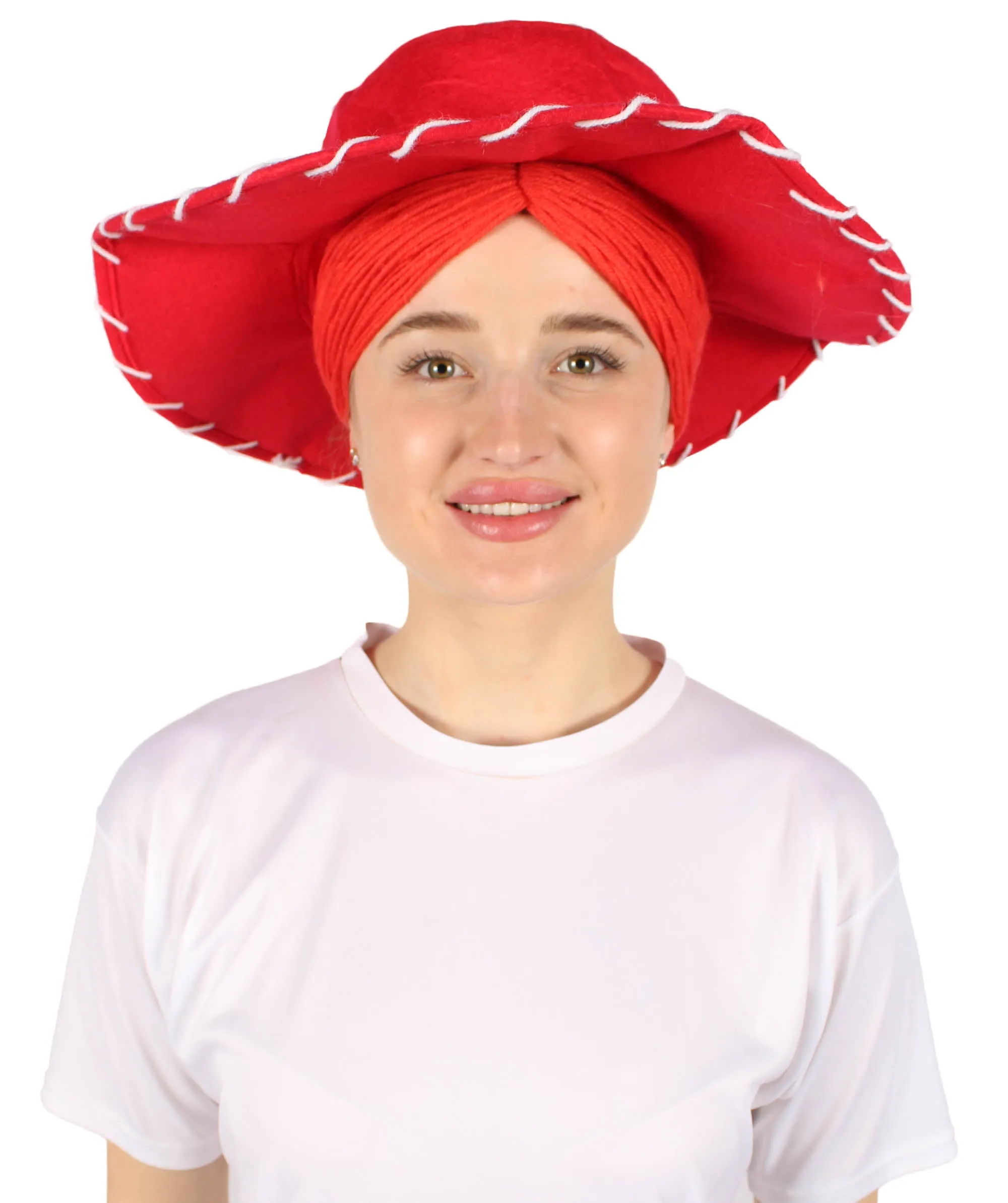 HPO Adult Women's Cowgirl Yarn-Braided Wig with Felt Hat