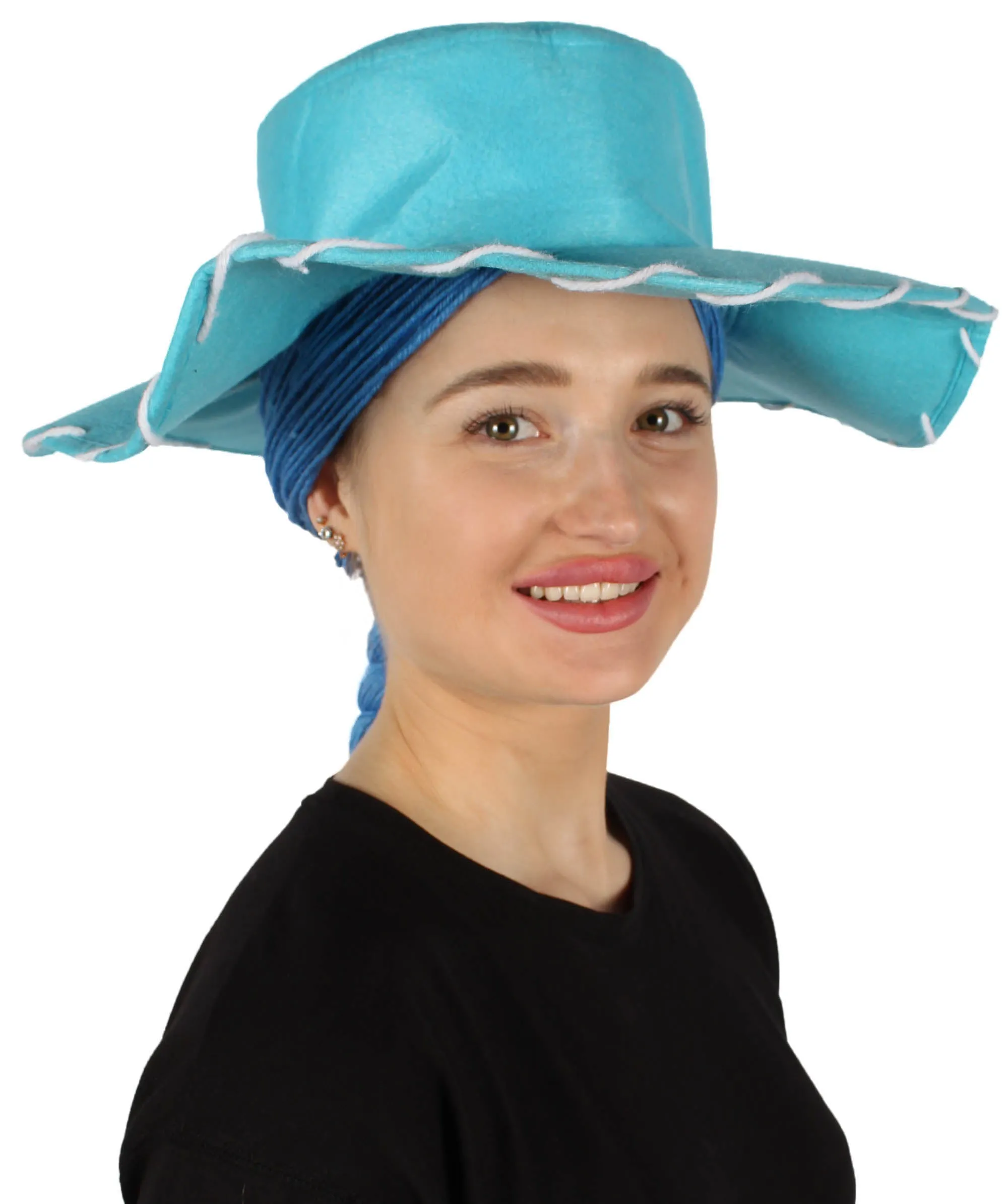 HPO Adult Women's Cowgirl Yarn-Braided Wig with Felt Hat
