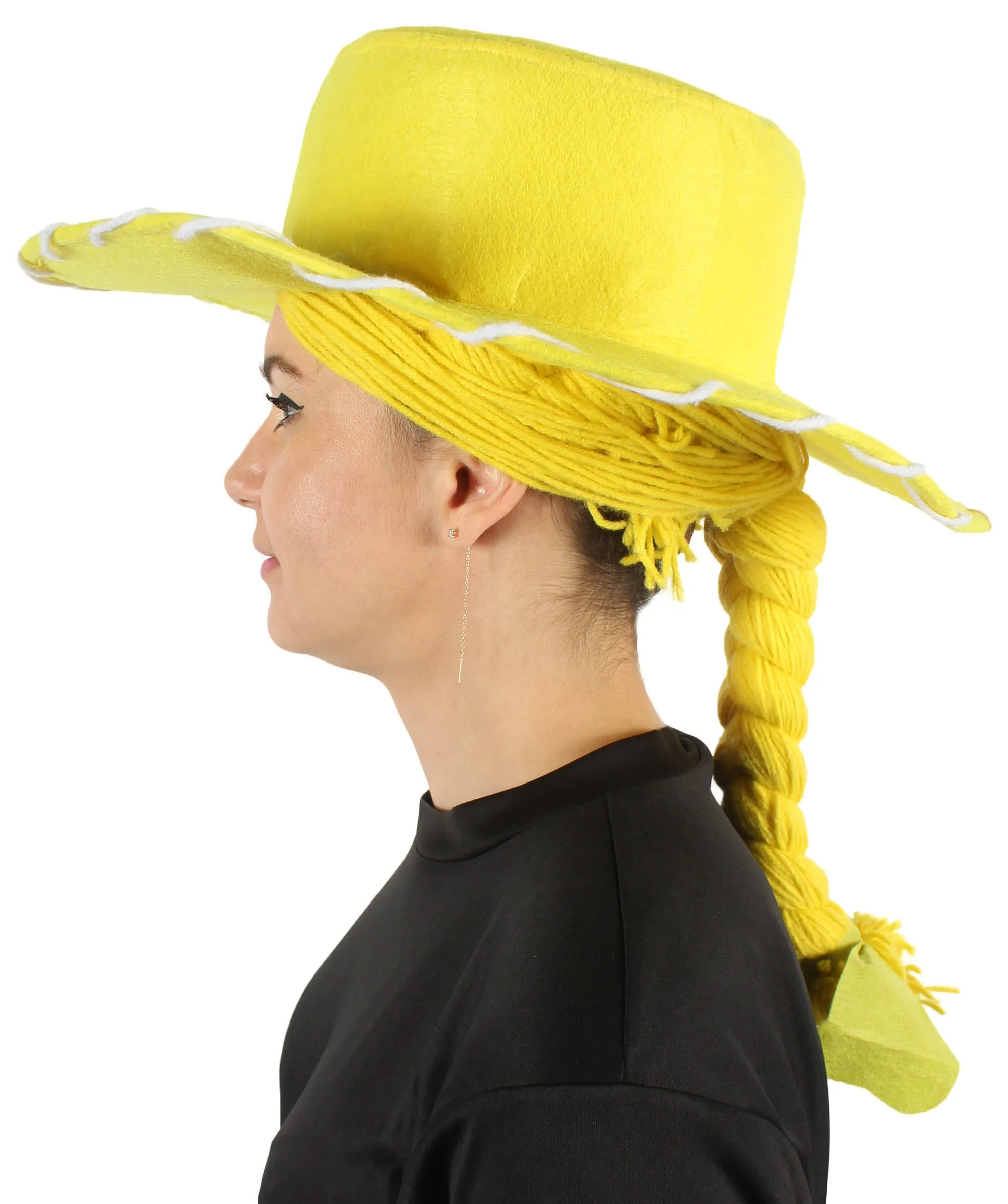 HPO Adult Women's Cowgirl Yarn-Braided Wig with Felt Hat