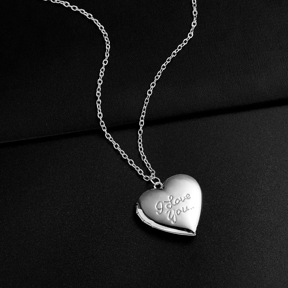 I LOVE YOU Heart Openable Photo Pendant & Link Chain