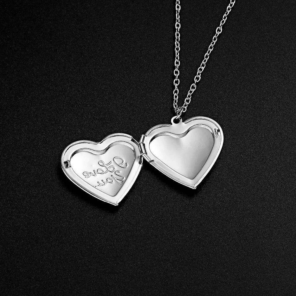 I LOVE YOU Heart Openable Photo Pendant & Link Chain