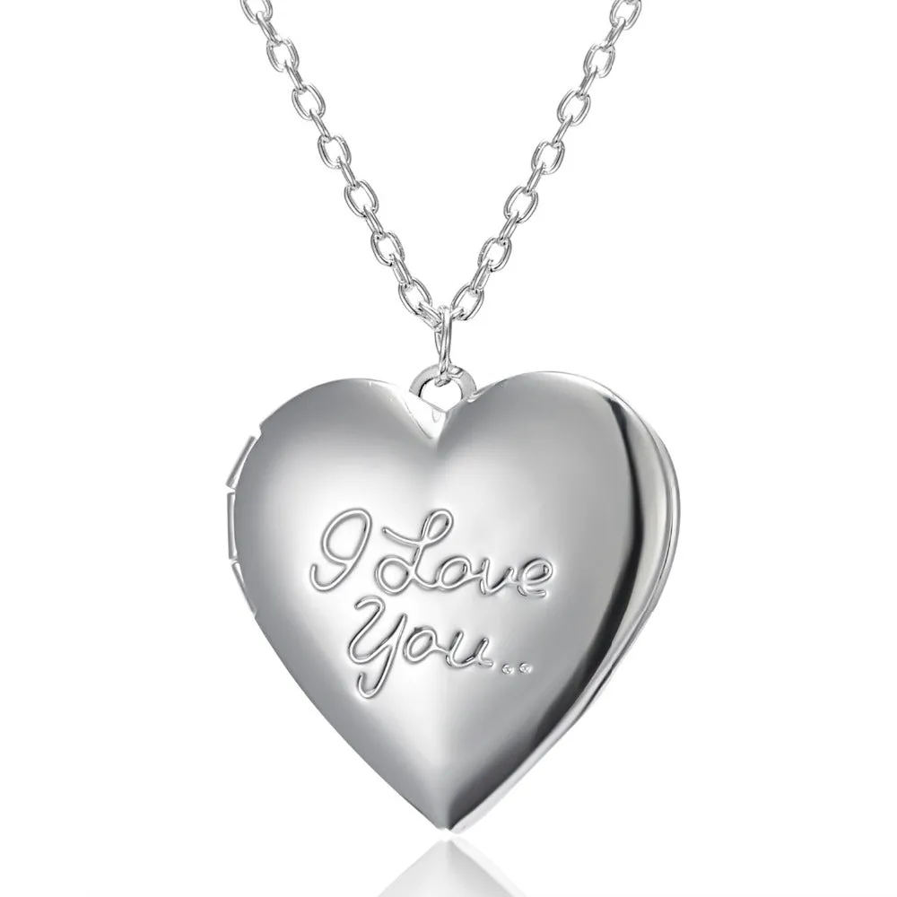 I LOVE YOU Heart Openable Photo Pendant & Link Chain