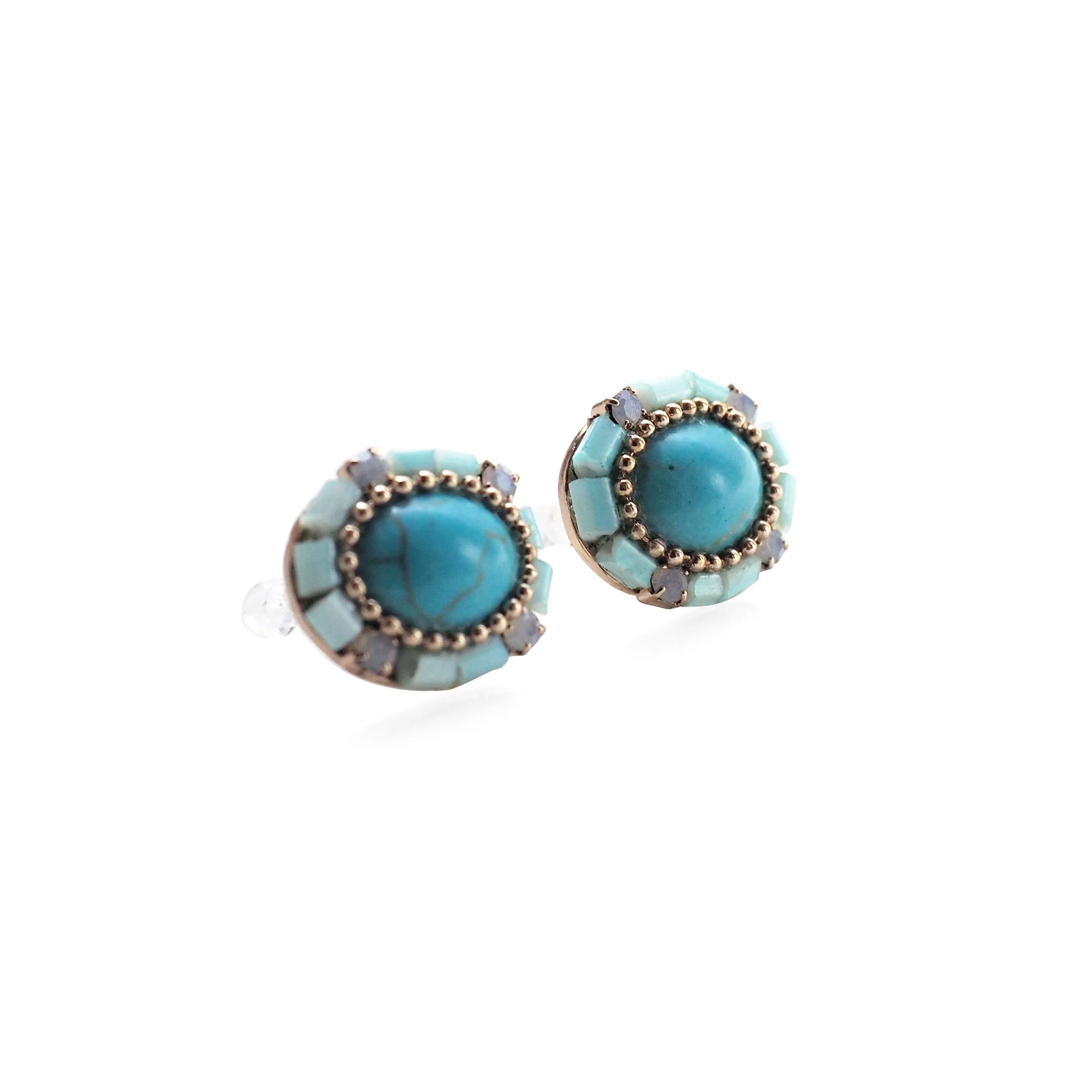 Imitation Blue Turquoise Invisible Clip On Stud Earrings