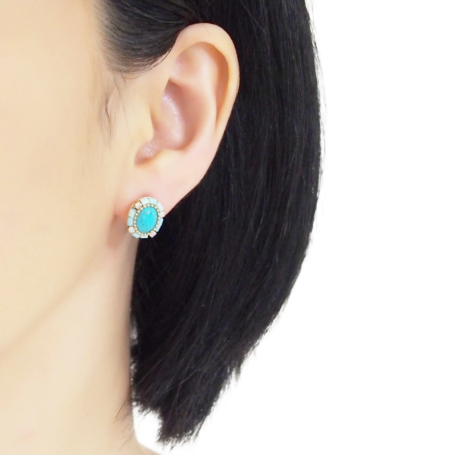 Imitation Blue Turquoise Invisible Clip On Stud Earrings