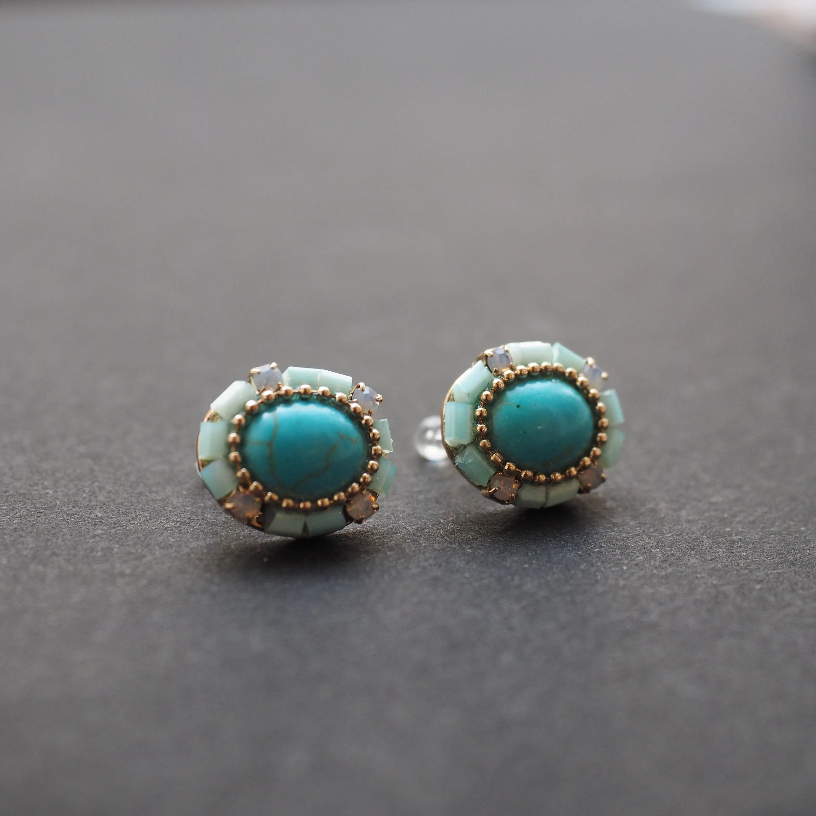 Imitation Blue Turquoise Invisible Clip On Stud Earrings