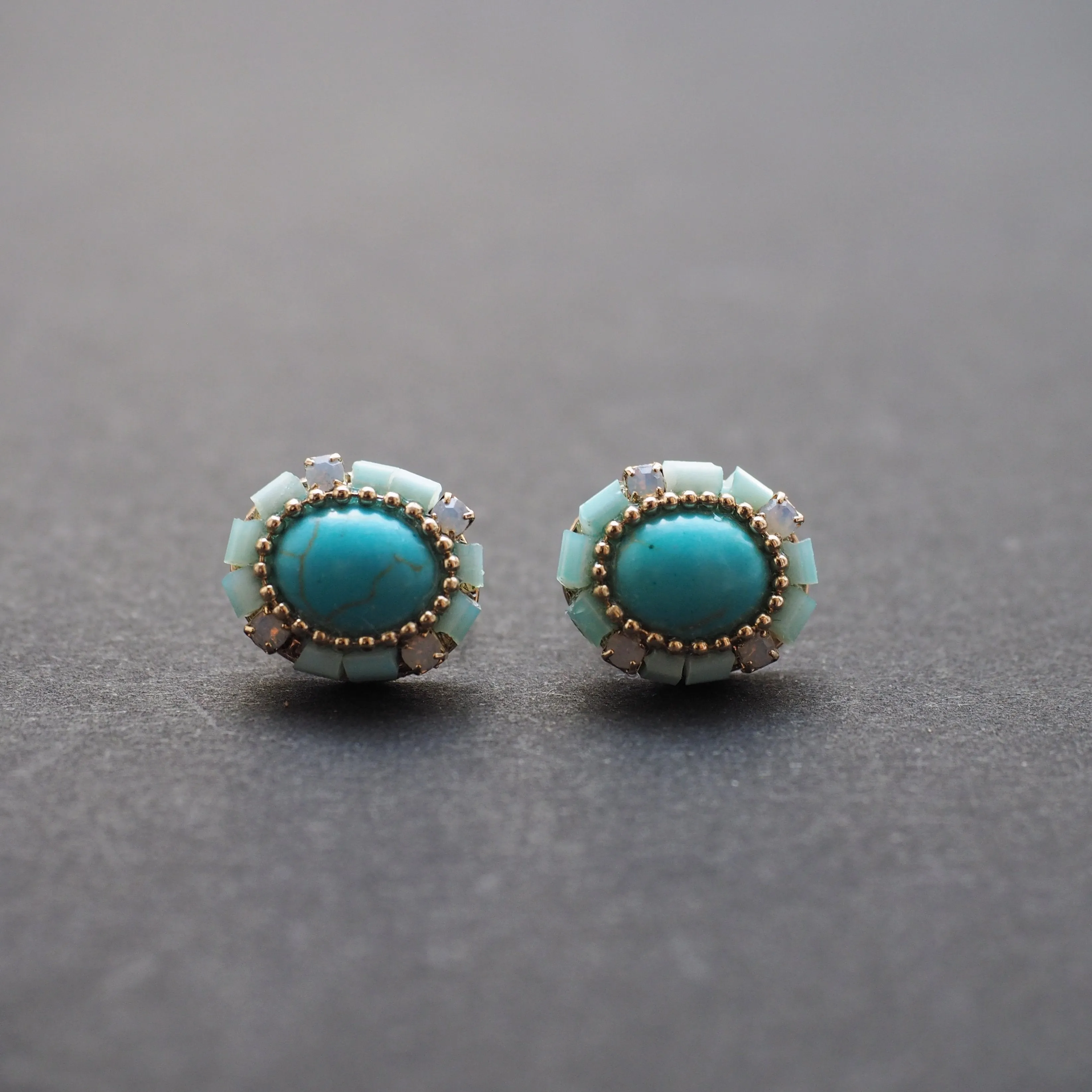 Imitation Blue Turquoise Invisible Clip On Stud Earrings