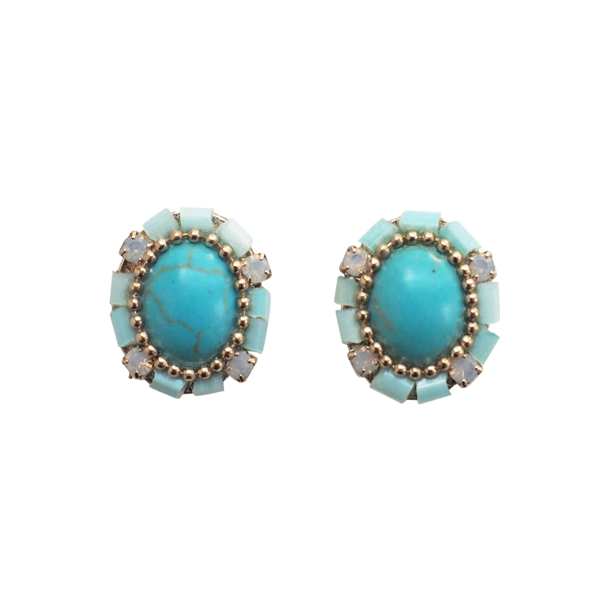 Imitation Blue Turquoise Invisible Clip On Stud Earrings