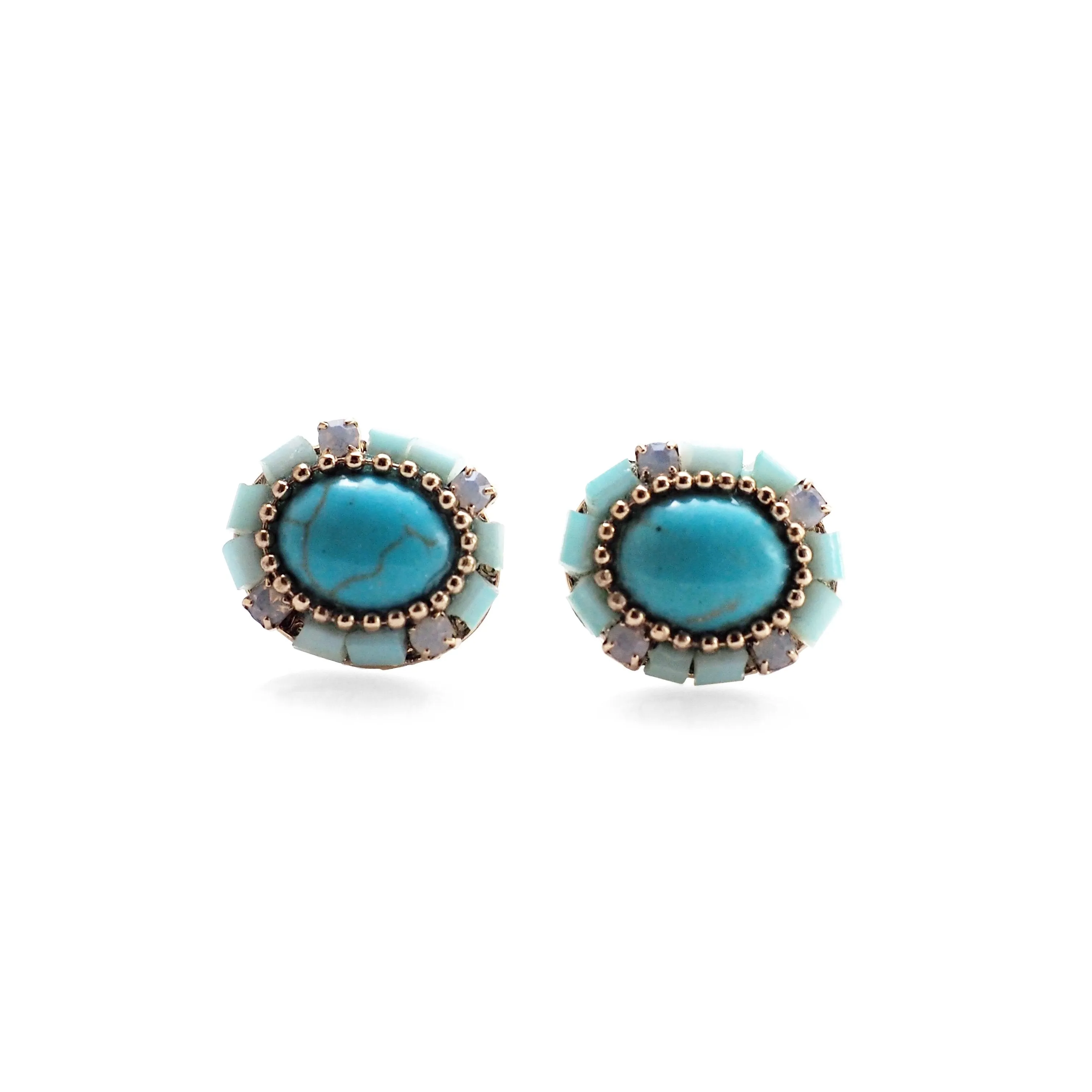 Imitation Blue Turquoise Invisible Clip On Stud Earrings