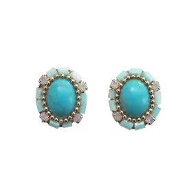 Imitation Blue Turquoise Invisible Clip On Stud Earrings