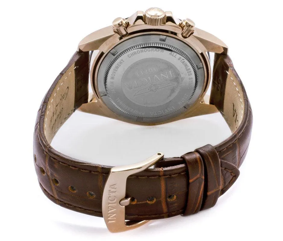 Invicta 10711 Men's Speedway Rose Gold Tone Dial Brown Leather Strap Chronograph Watch