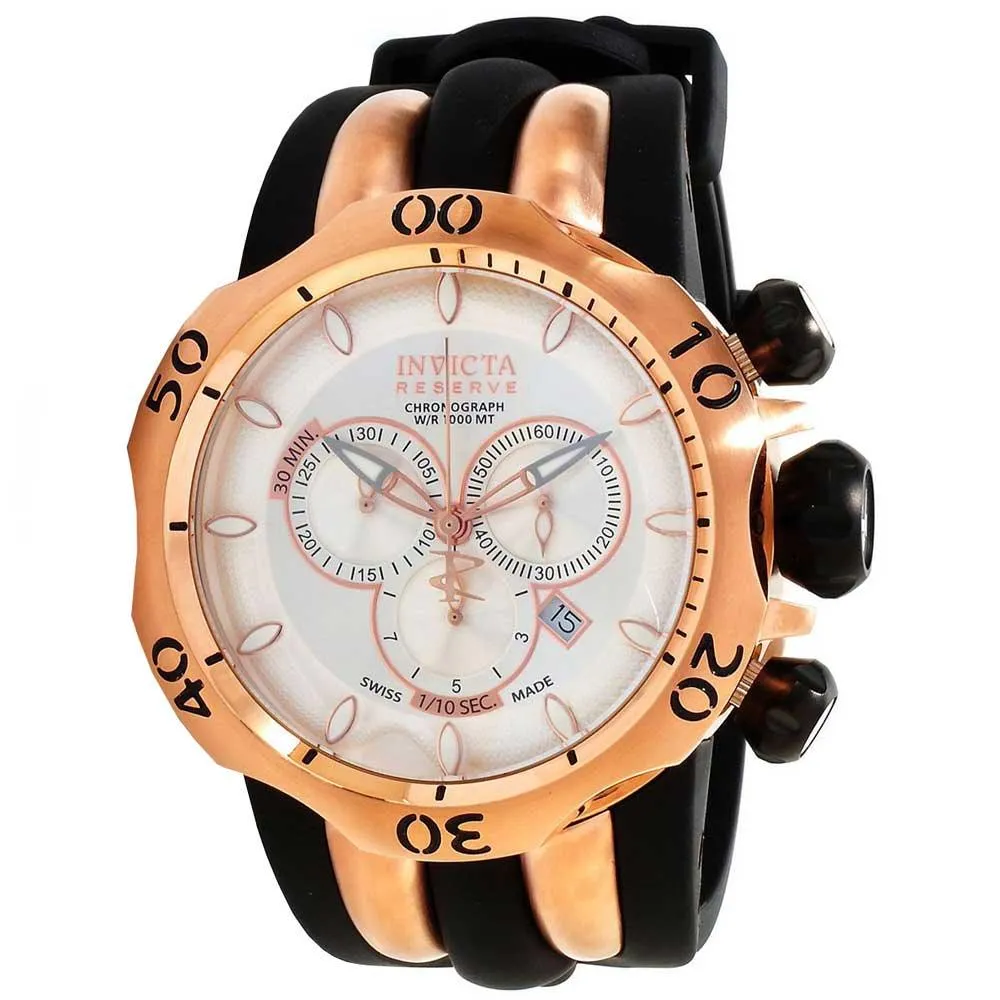 Invicta 10832 Men's Reserve Venom Rose Gold Tone Silver Dial Rubber Strap Chronograph Watch