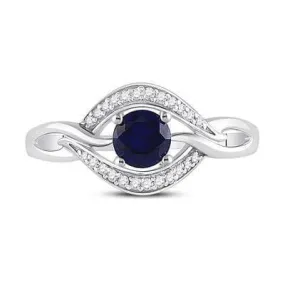 Iridescent Sterling Silver Solitaire Diamond Ring with Lab Sapphire Birthstone