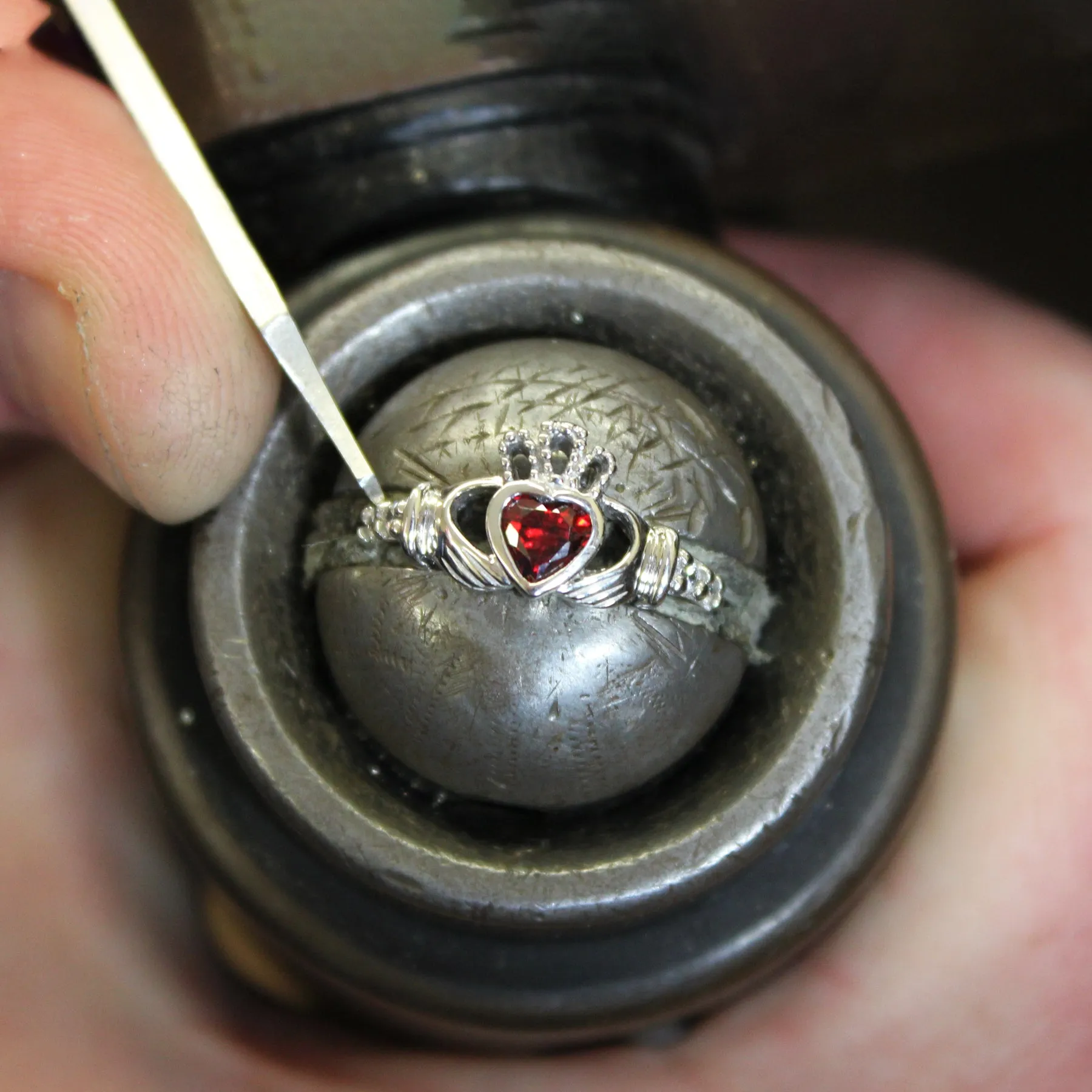 Irish Claddagh Ring - Sterling Silver with January Birthstone