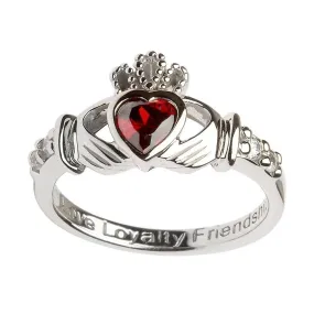 Irish Claddagh Ring - Sterling Silver with January Birthstone