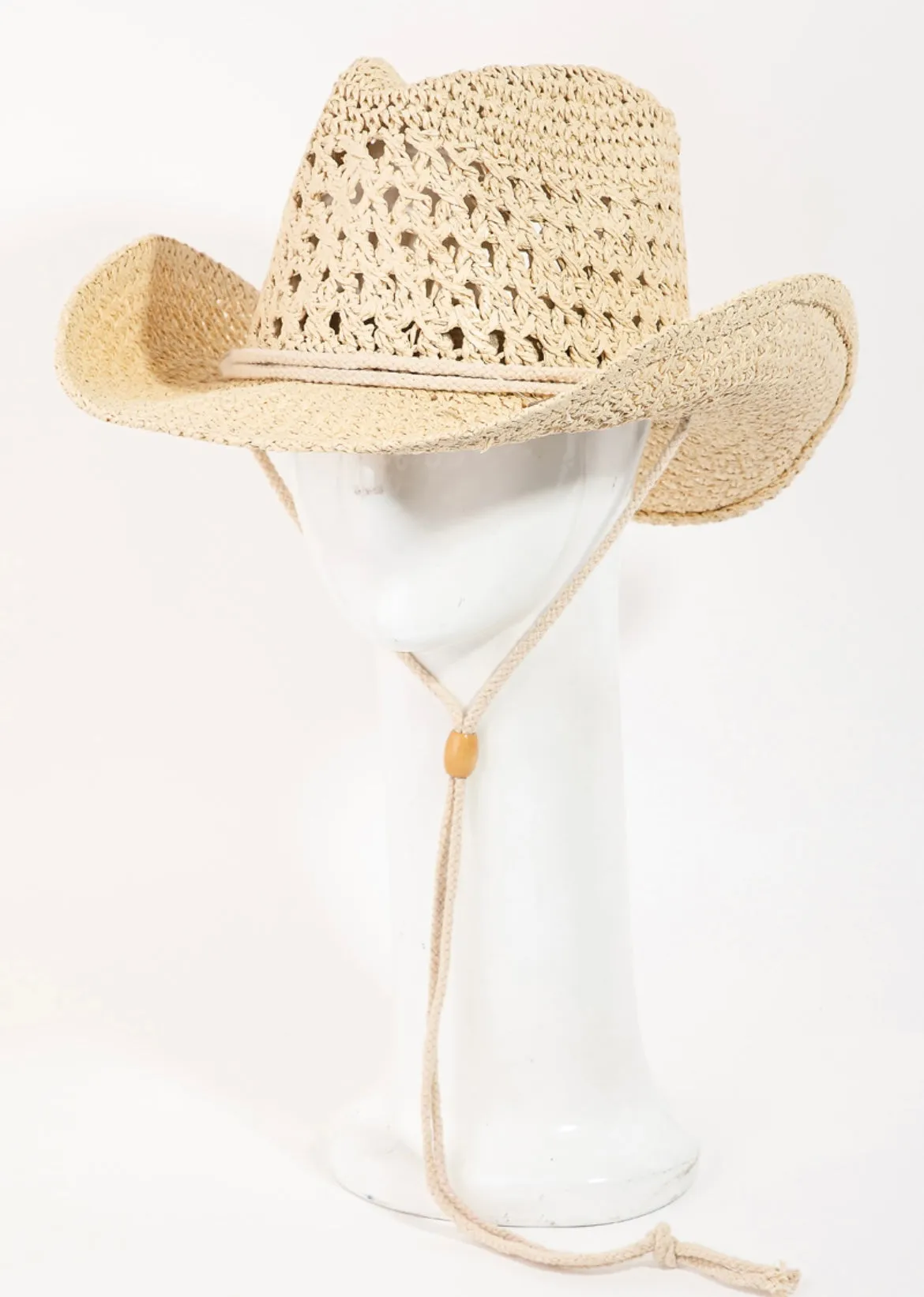 Ivory Straw Braided Cowgirl Hat w/Rope Strap