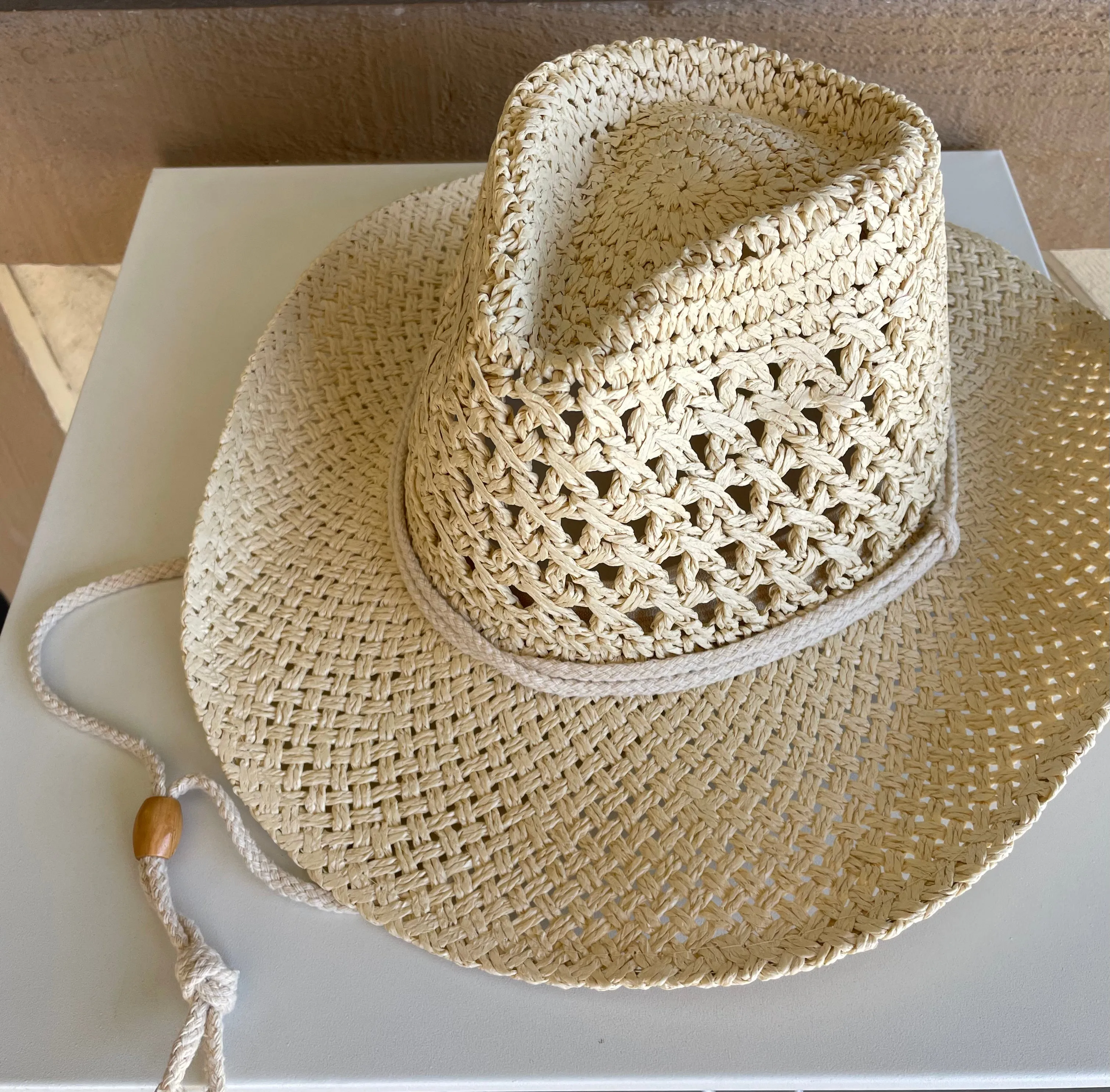 Ivory Straw Braided Cowgirl Hat w/Rope Strap