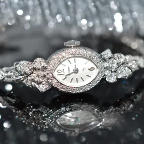 Ladies 14K White Gold Diamond Hamilton Watch With Marquise Shape Dial