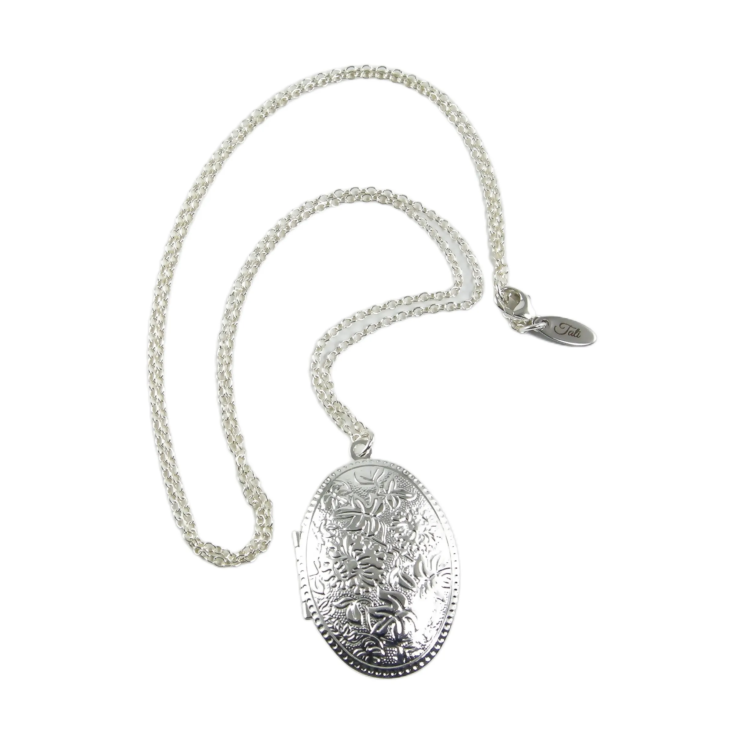 Large Sterling Silver Oval Photo Locket Necklace