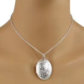 Large Sterling Silver Oval Photo Locket Necklace