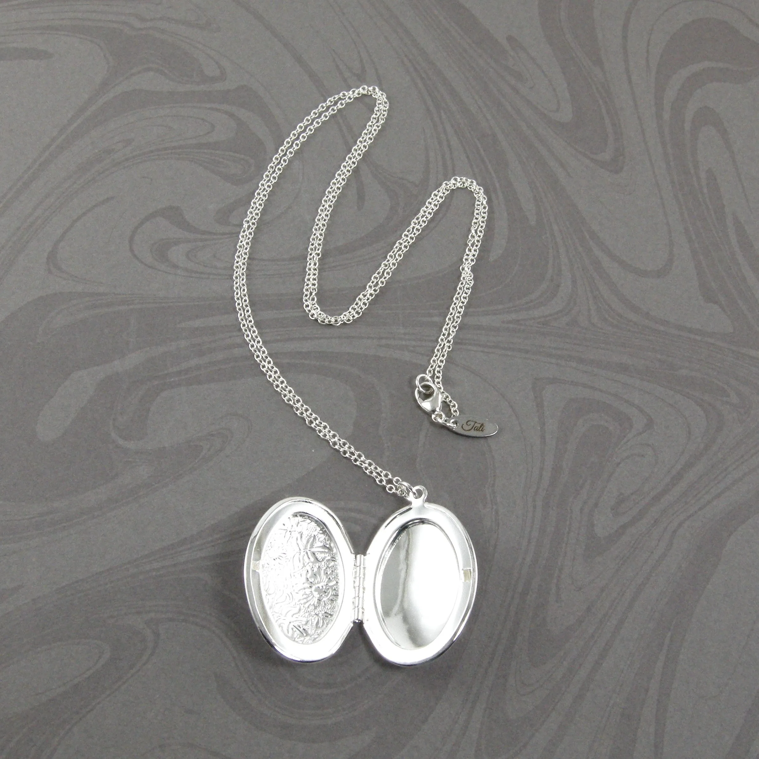 Large Sterling Silver Oval Photo Locket Necklace