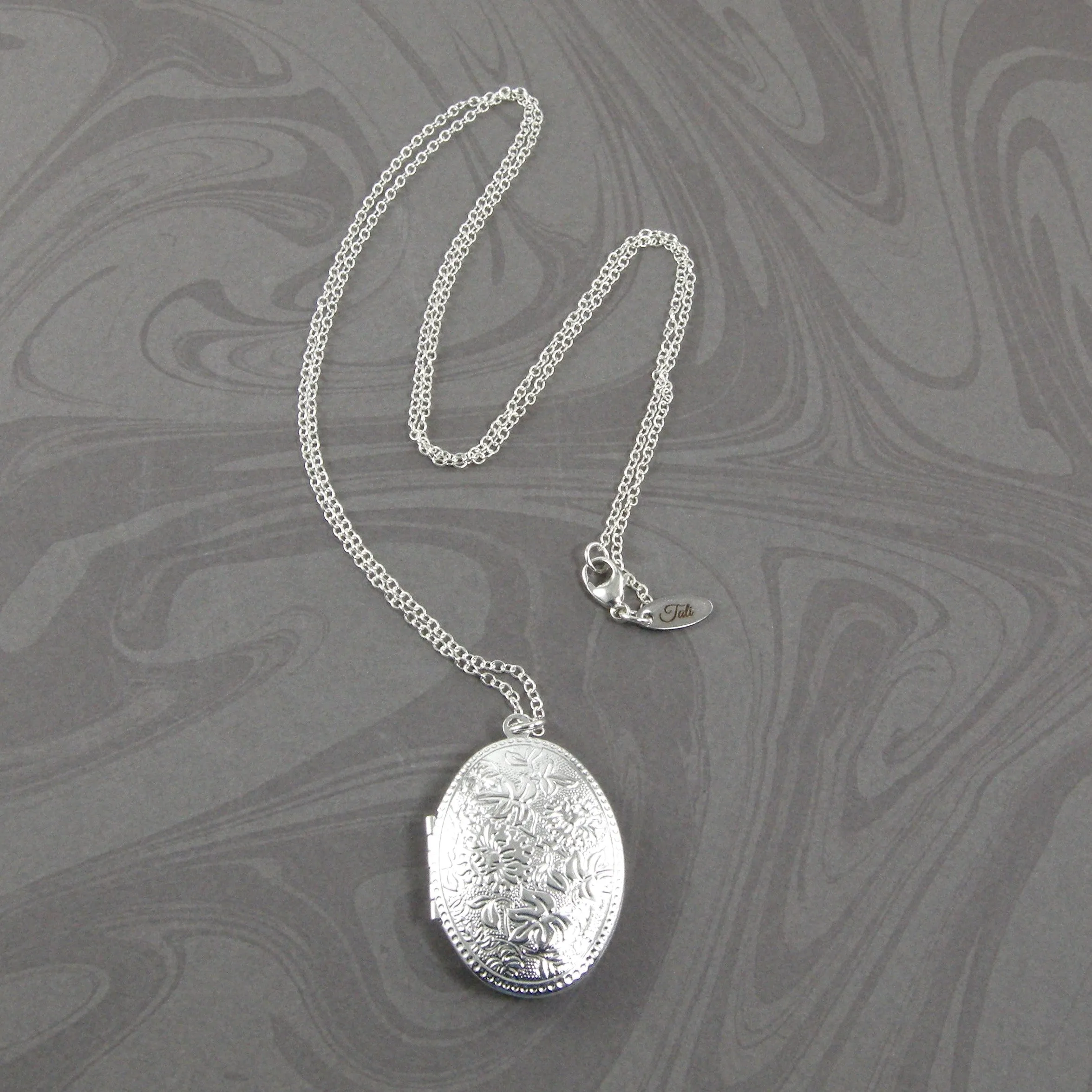 Large Sterling Silver Oval Photo Locket Necklace