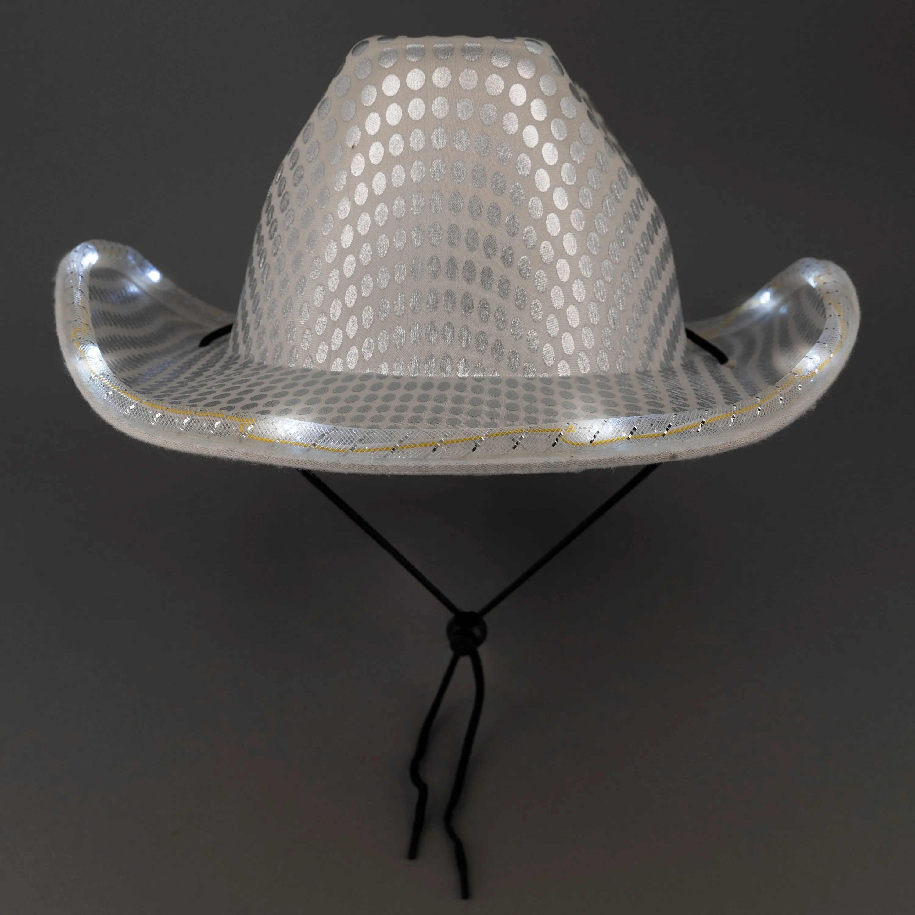 LED Light Up Flashing White Cowboy Hat With Sequins