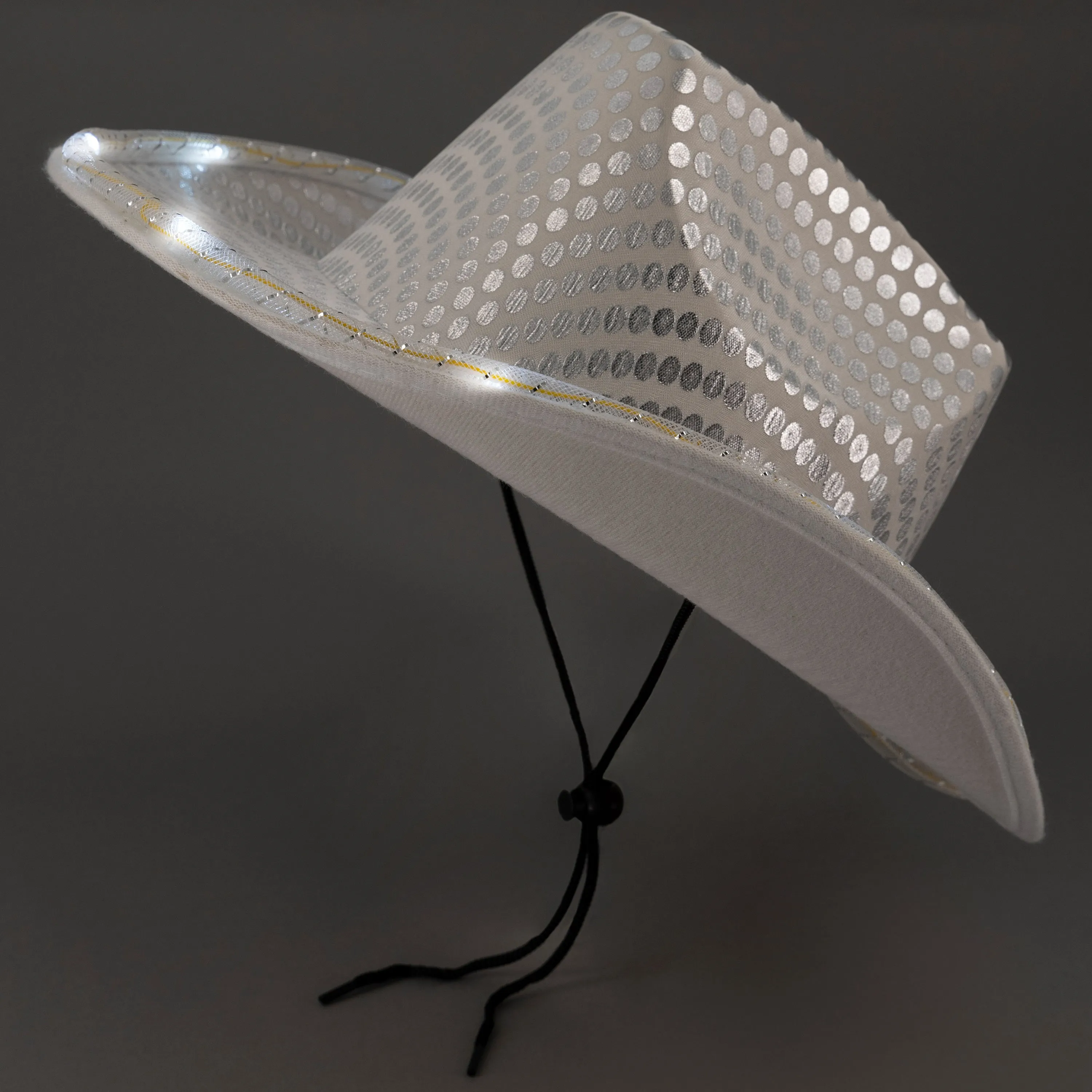 LED Light Up Flashing White Cowboy Hat With Sequins