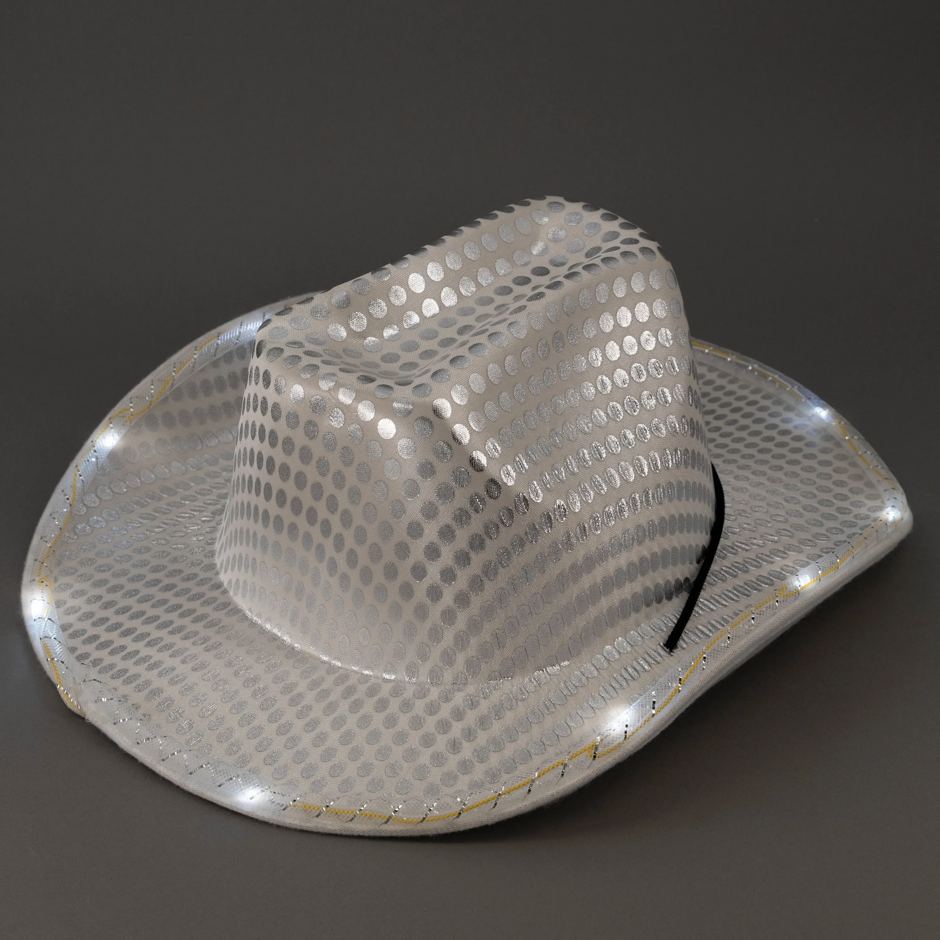 LED Light Up Flashing White Cowboy Hat With Sequins