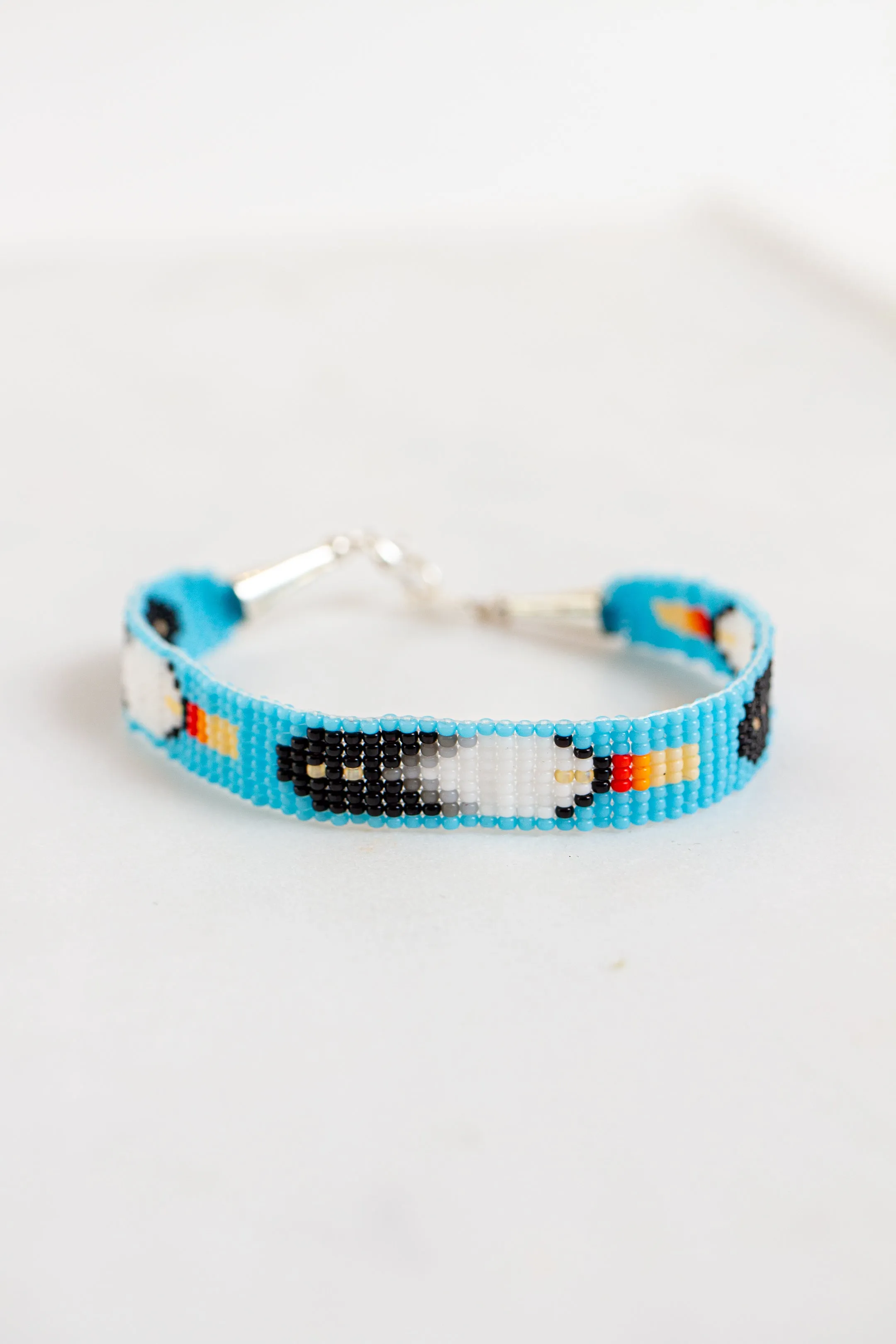Light Blue and Black Feather Beaded Bracelet